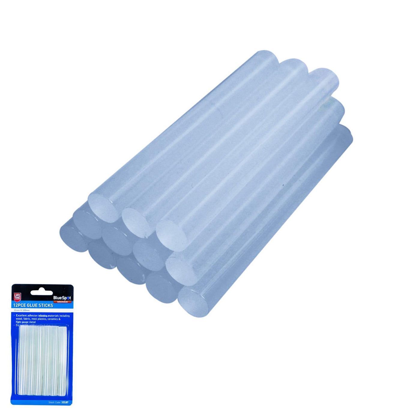 Bluespot 12 Large Glue Sticks 11mmx100mm Hot Melt Hobby Adhesive Craft Gun