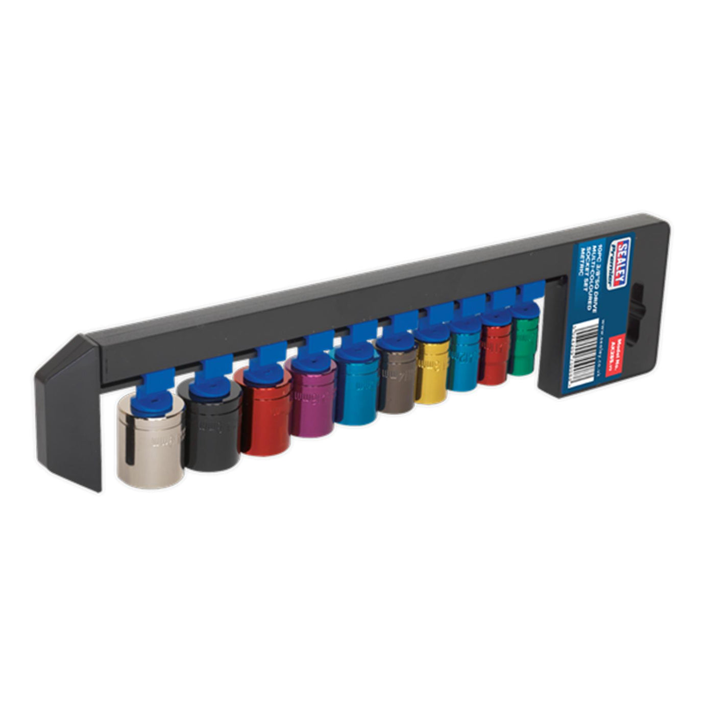 Sealey 10pc Multi Coloured Metric Socket Set 10mm - 19mm 6pt Set 3/8" Sq Drive