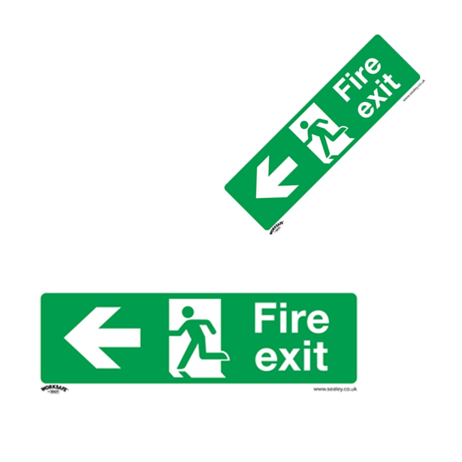 Safety Sign - Fire Exit (Left) - Rigid Plastic - Pack of 10. Sealey