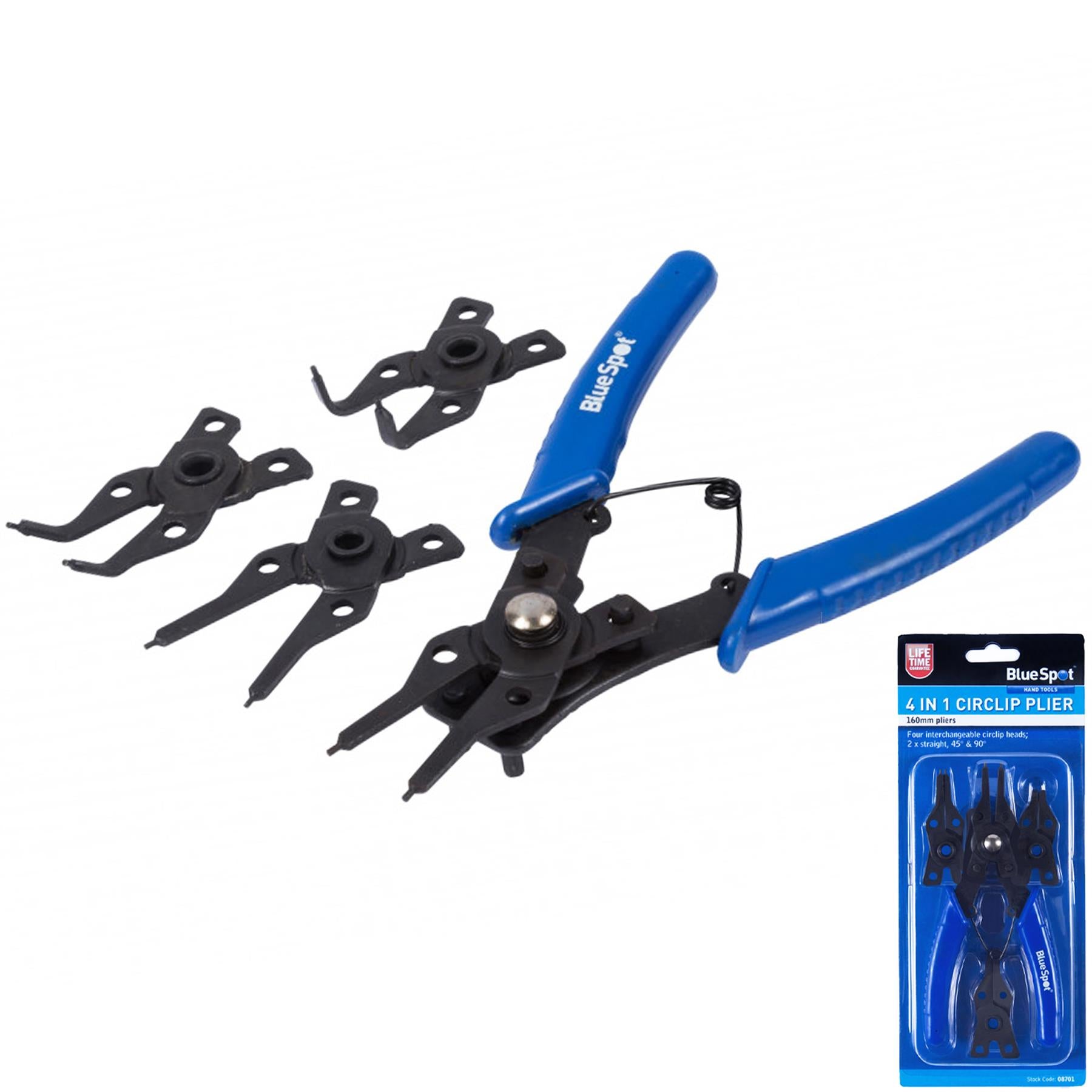 Bluespot Circlip Snap Ring Pliers Internal External Bent Straight 4 in 1 Plier