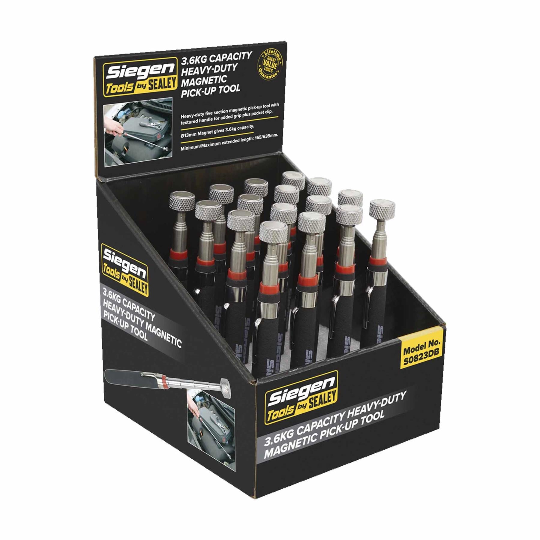 Sealey Heavy-Duty Magnetic Pick-Up Tool 3.6kg Cap Display Box of 16