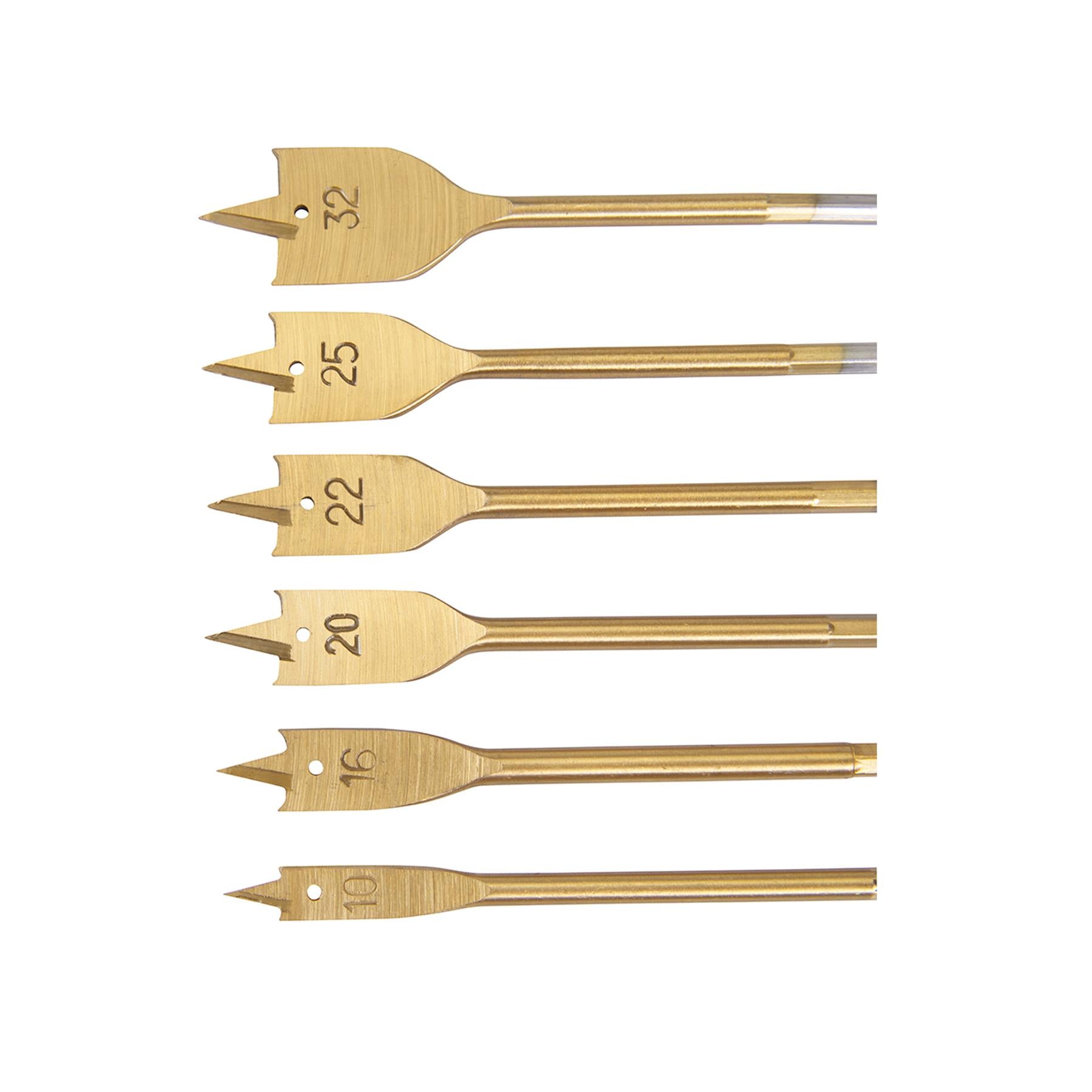 6Pce Titanium-Coated Flat Bit Set 10 - 32mm Precision Ground Point And Shoulders