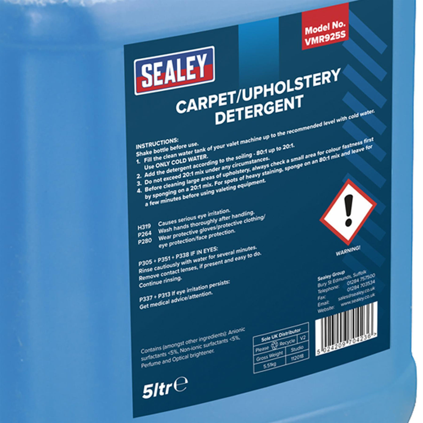 Sealey Carpet/Upholstery Detergent 5L Pack of 4 VMR925