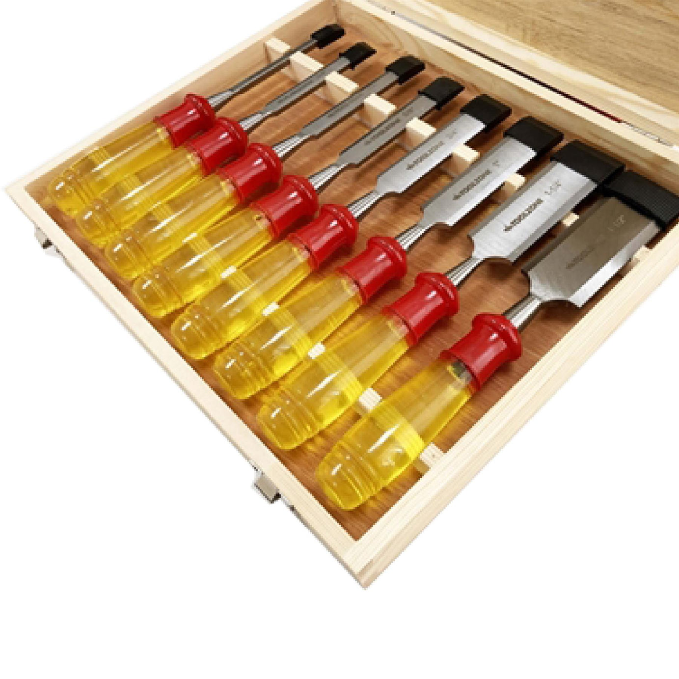 8 Pieces Wood Chisel Set Work Professional Plastic Handle Wooden Storage Case