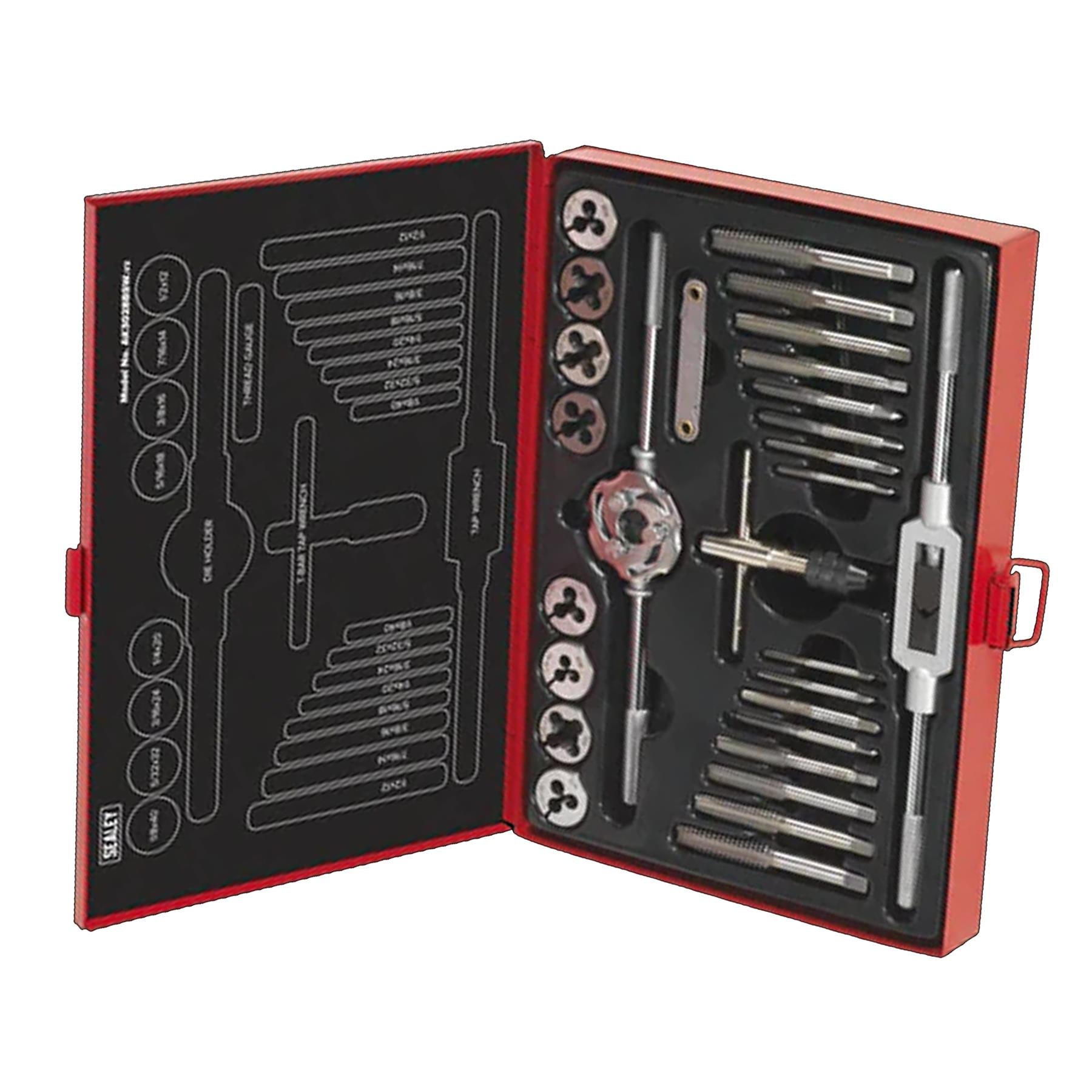 Sealey 28pc Tap and Die Set Split Dies Imperial BSW Thread Cutting 1/8" - 1/2"