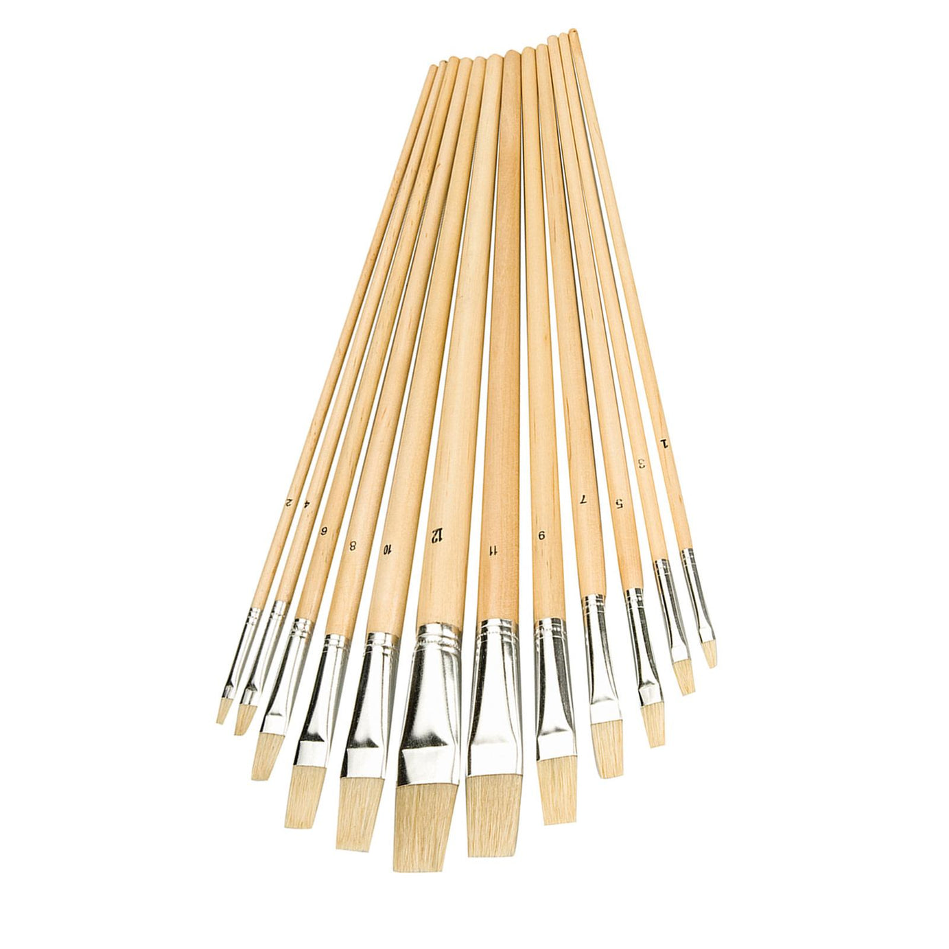 12Pce Artists Paint Brush Set Flat Tip Sizes From 1mm - 12mm For Finishing Work