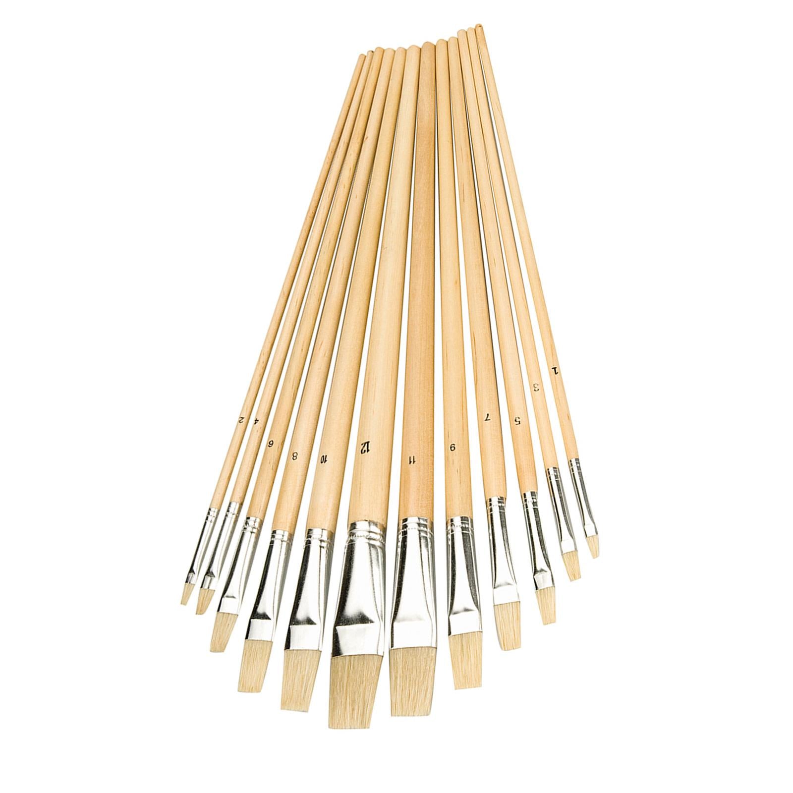 12Pce Artists Paint Brush Set Flat Tip Sizes From 1mm - 12mm For Finishing Work