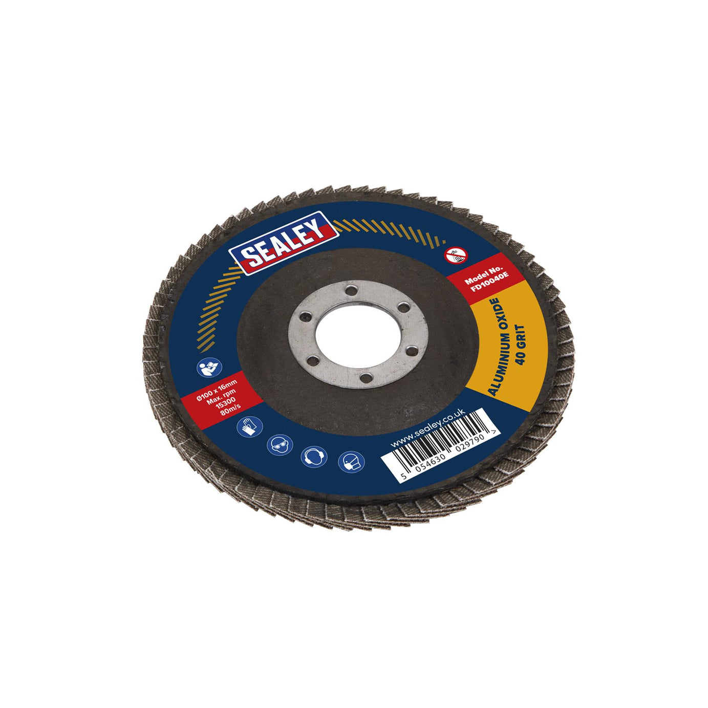 Flap Disc Aluminium Oxide 100mm 16mm Bore 40Grit. Sealey