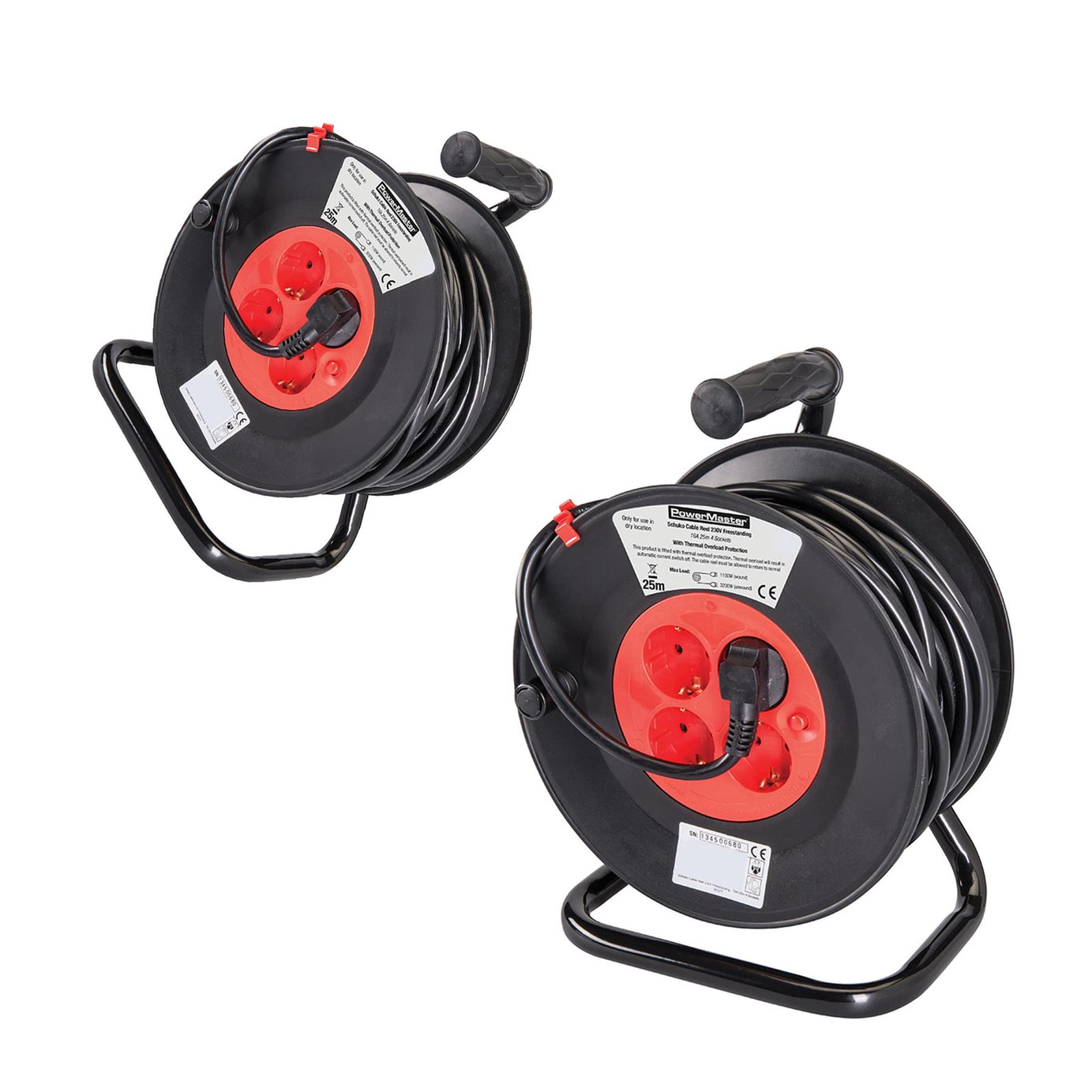 Cable Reel 4 Sockets 230V 16A 25M Electric DIY 25M Long, 3X1.5mm2 Conductor Area