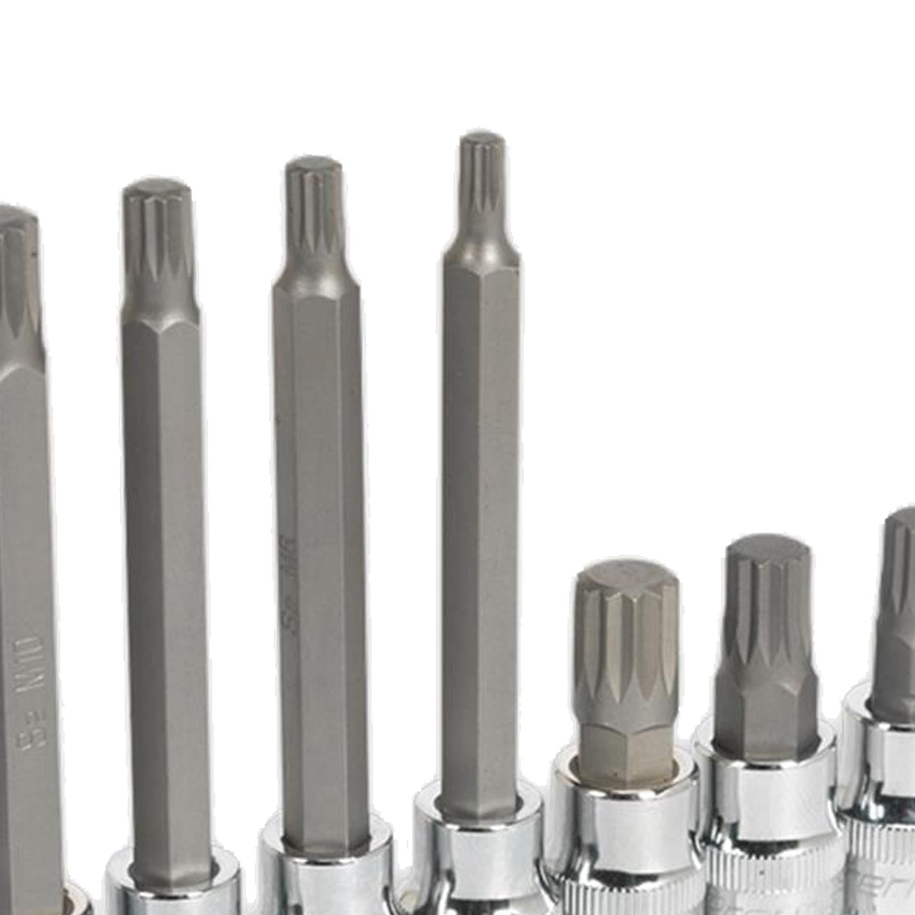 Sealey Spline Socket Bit Set 10pc 3/8"Sq Drive Chrome Vanadium Steel