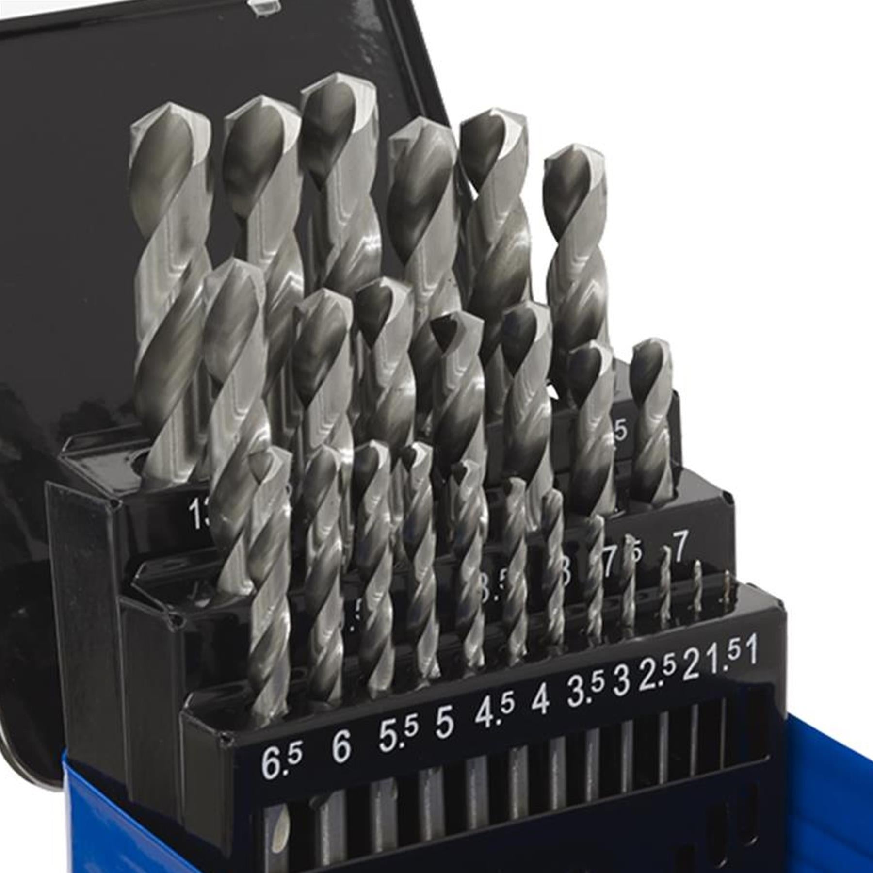Sealey 25pc Drill Bit Set HSS Split Point Fully Ground Ø1-13mm Metric AK47251