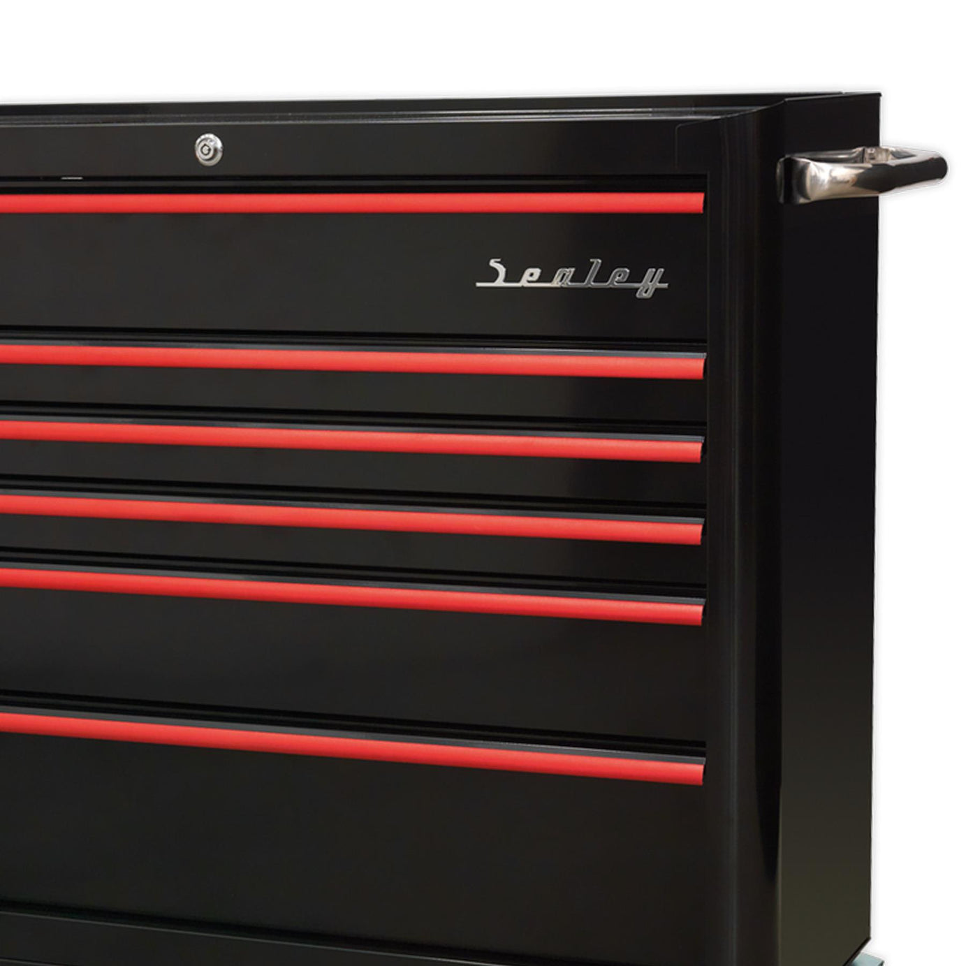 Sealey Rollcab 6 Drawer Retro Style -Black/Red Anodised Draw Pulls