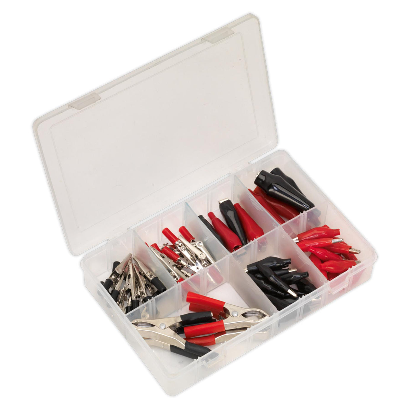 Sealey 60pc Crocodile Clips Assorted Set Alligator Circuit Connectors Black/Red