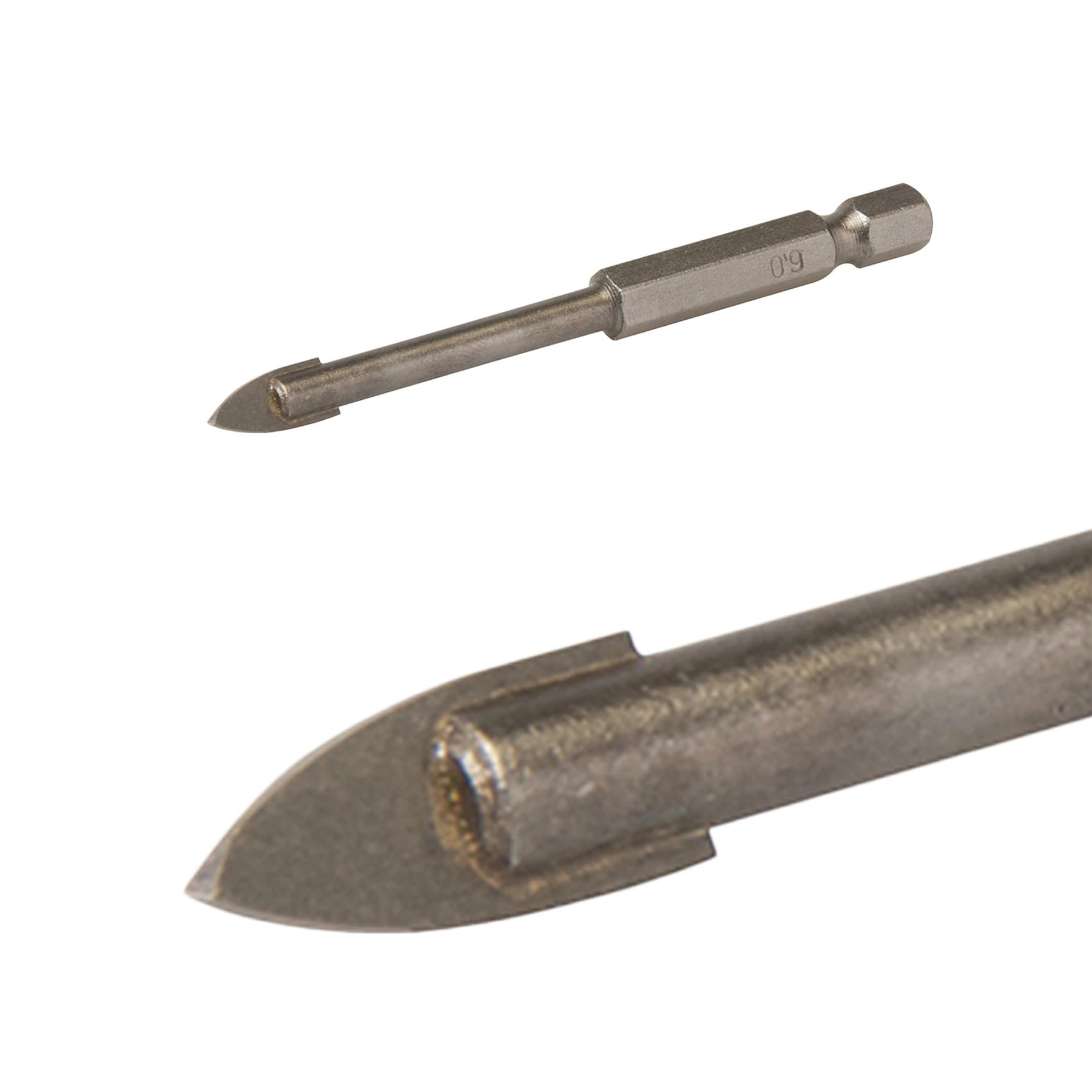 (6mm) Tile Glass Drill Bits Tungsten Carbide 1/4" Hex Shank Spear-Headed