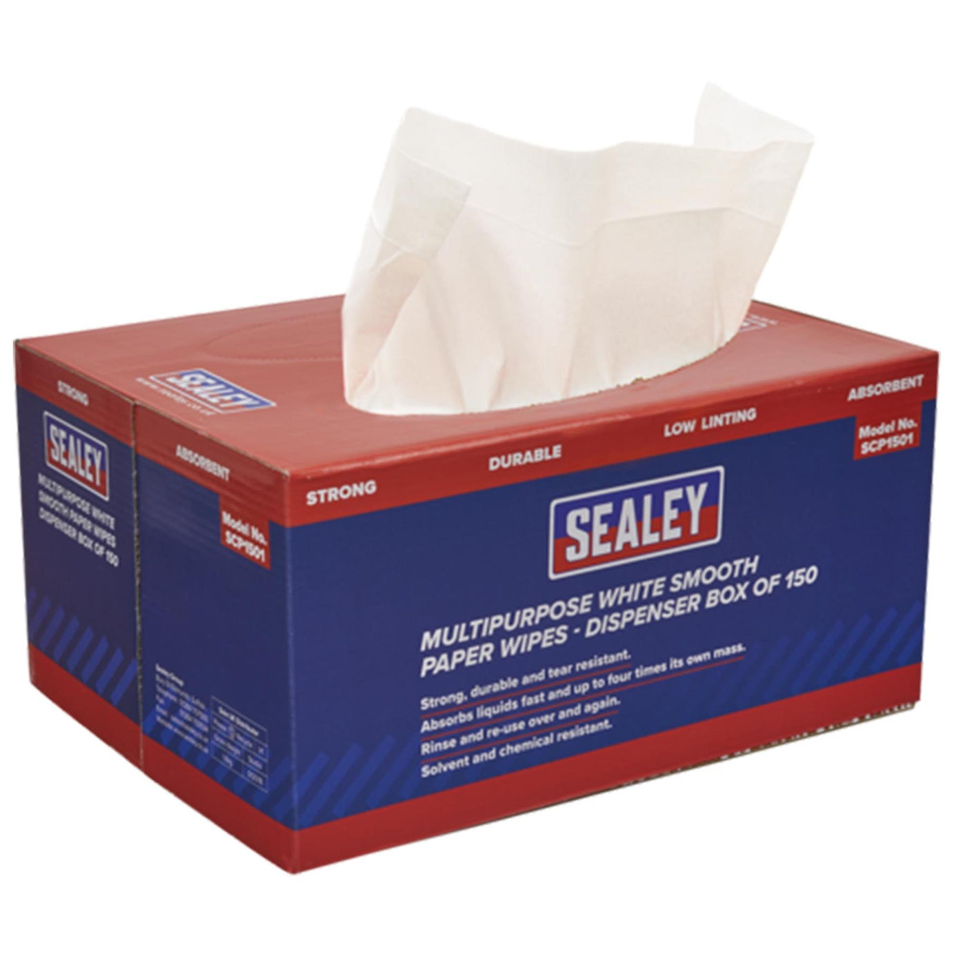 Sealey Paper Wipes In Dispenser Box - Smooth White 73gsm 150 Sheets
