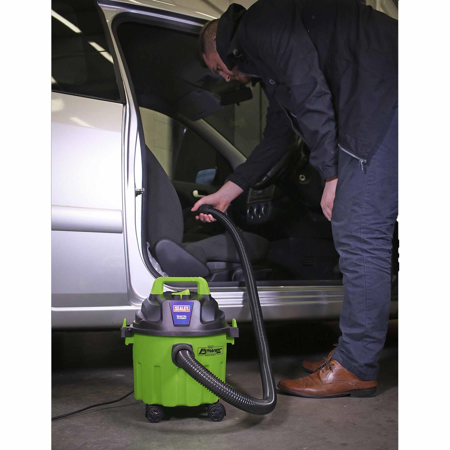 Sealey Vacuum Cleaner Wet & Dry 10L 1000W/230V - Hi-Vis Green