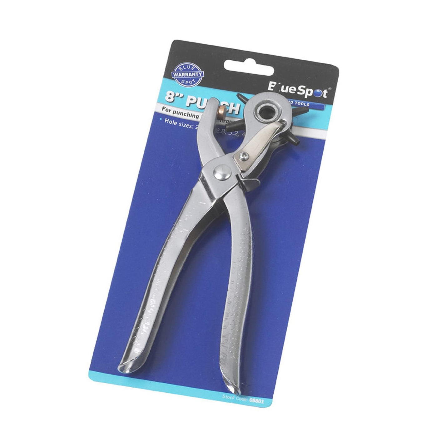 BlueSpot 200mm (8") Leather Punch Plier Multi Punch Sizes 2-4.8mm Heavy Duty