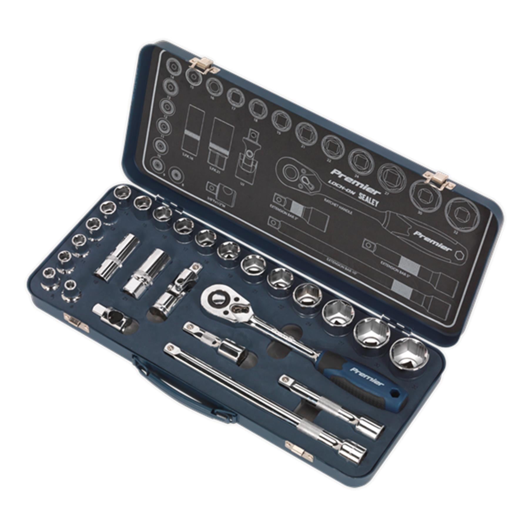 Sealey Socket Set 26pc Professional Lock-On Socket Set 1/2"Sq Drive 6pt Metric