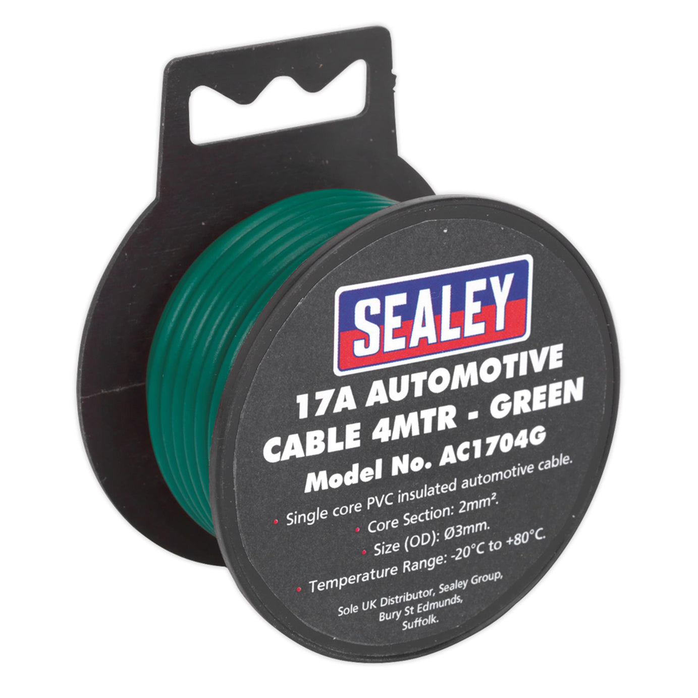 Sealey Automotive 17A 4m Thick Wall Single Core Auto Car Van Cable Wire Green