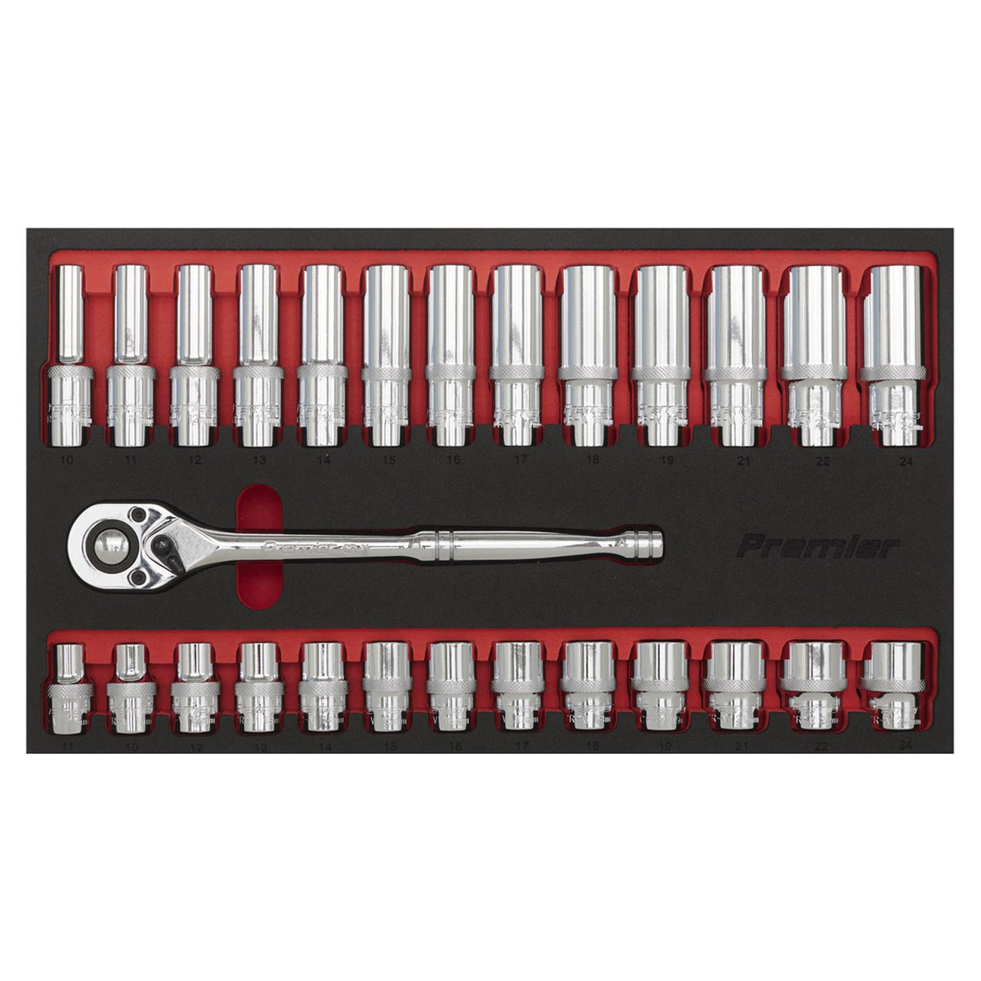 Sealey Ratchet Wrench & Socket Set 27pc 1/2"Sq Drive