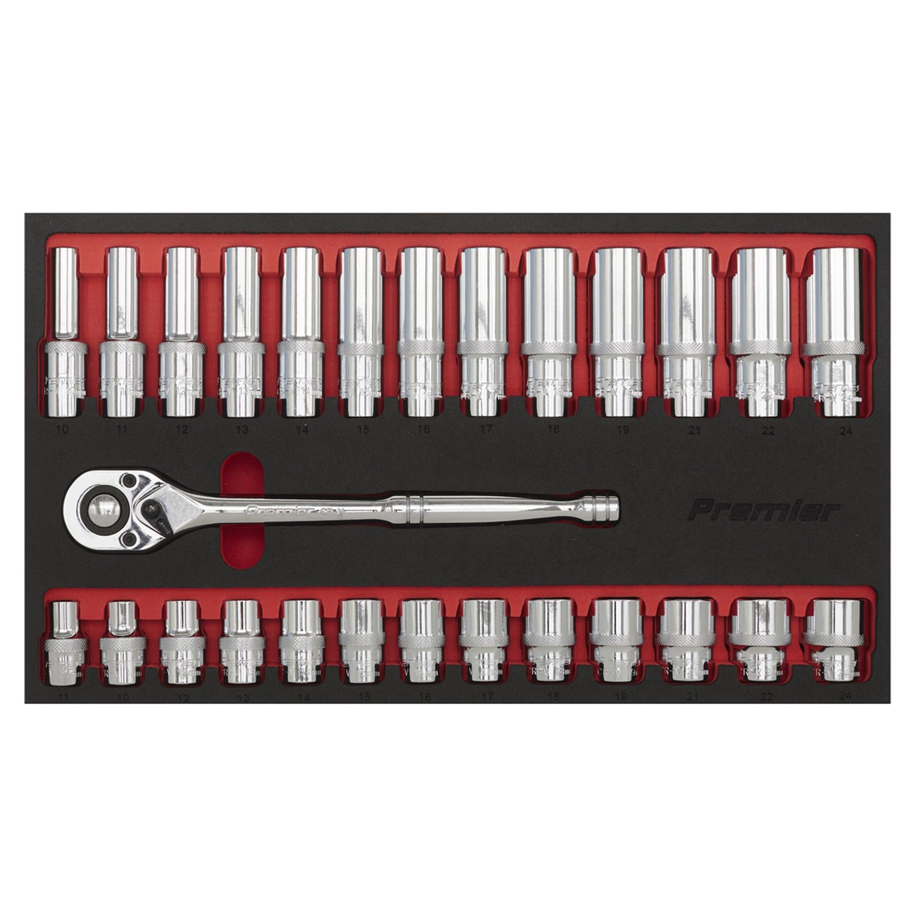 Sealey Ratchet Wrench & Socket Set 27pc 1/2"Sq Drive