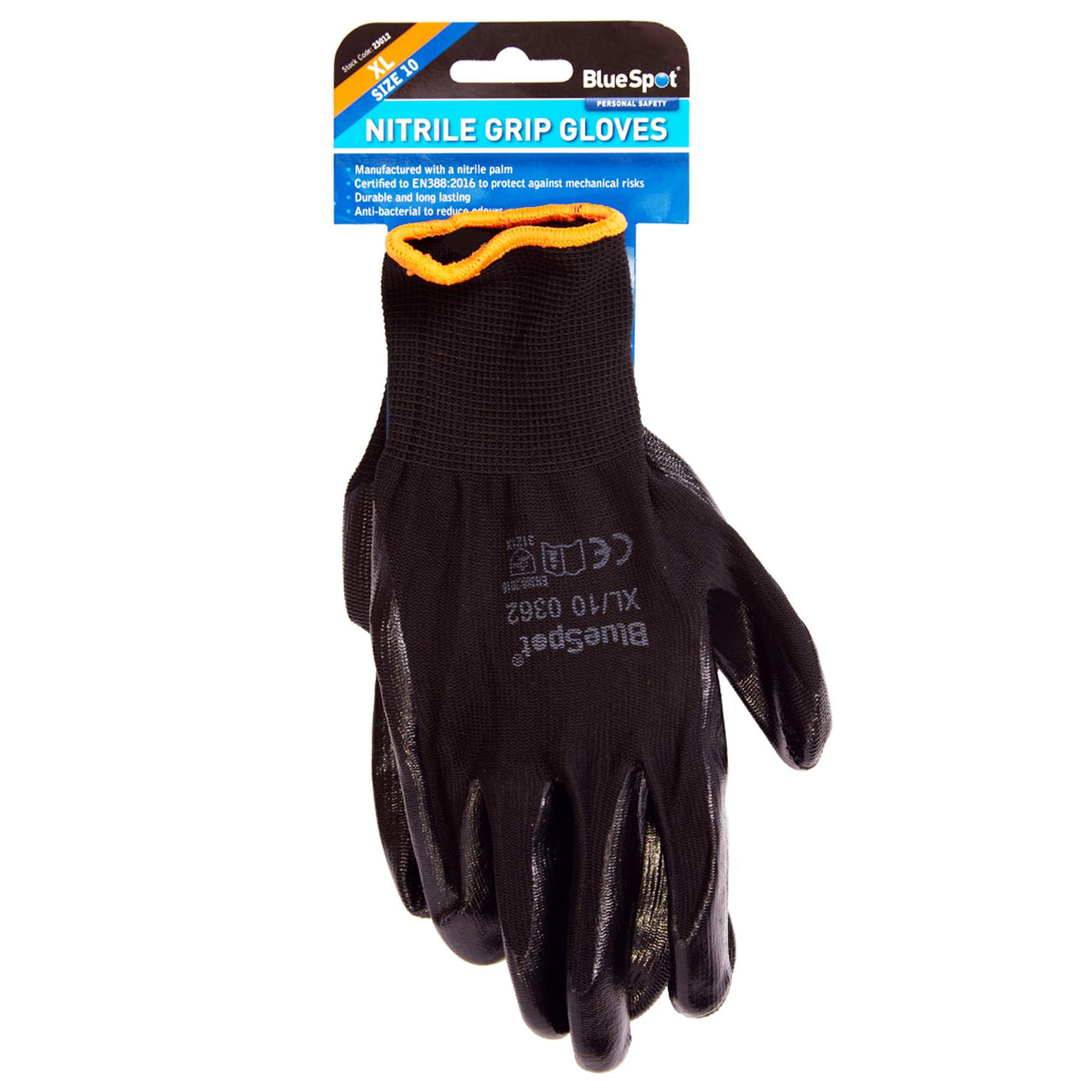 BlueSpot 1 pair Nitrile / Latex Coated Work Gloves Mens Builders Gardening Grip