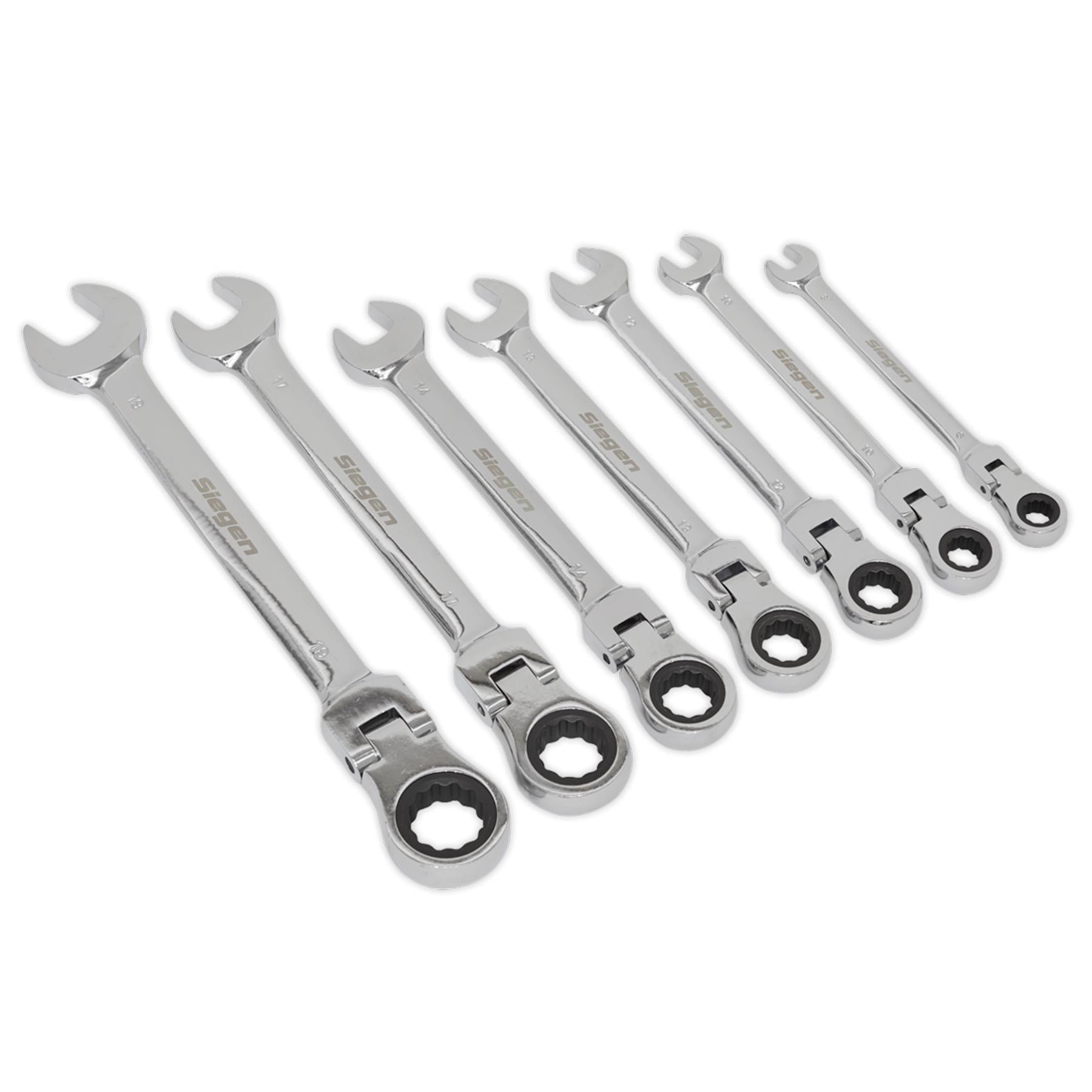 Sealey Flexible Head Ratchet Combination Spanner Set 7pc Metric