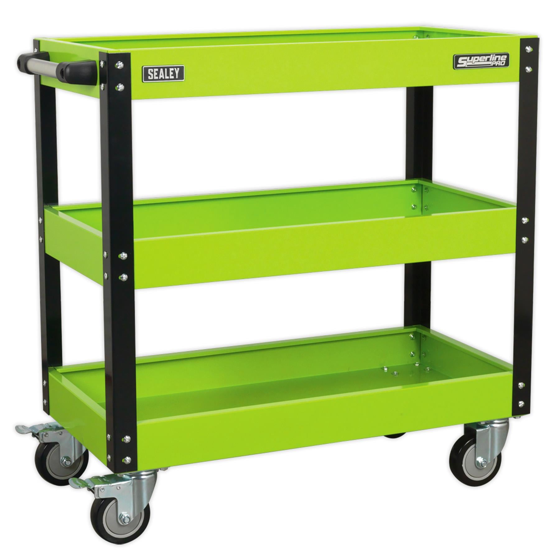 Sealey CX110HV Workshop Trolley 3-Level Heavy-Duty Hi-Vis Green Trolley Garage