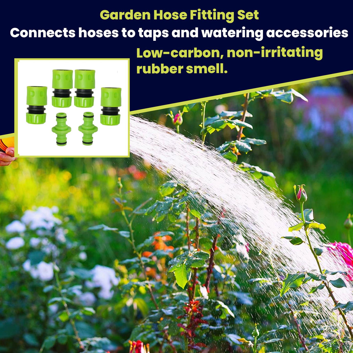 Garden Hose Fitting Set 1/2", 2X 2-Way Male Connector 4X Female Hose Connector