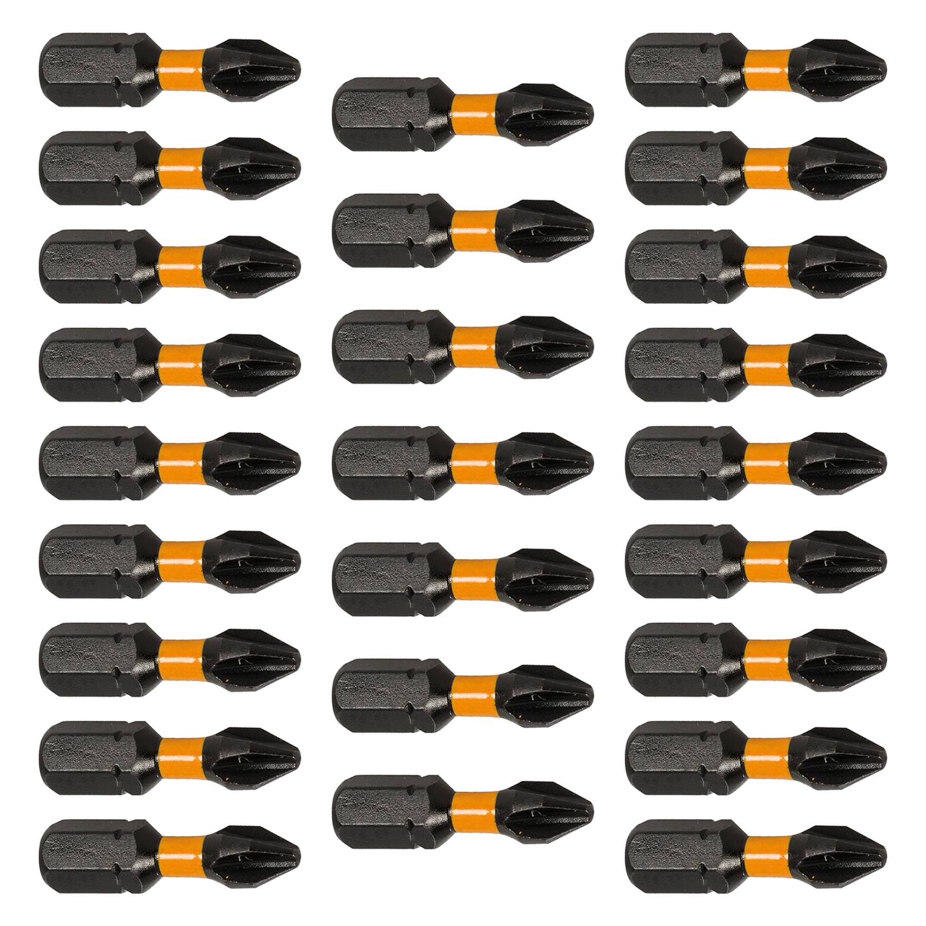 Phillips Screwdriver Impact Bit PH2 High Torque Premium S2 Steel Drills 25pk