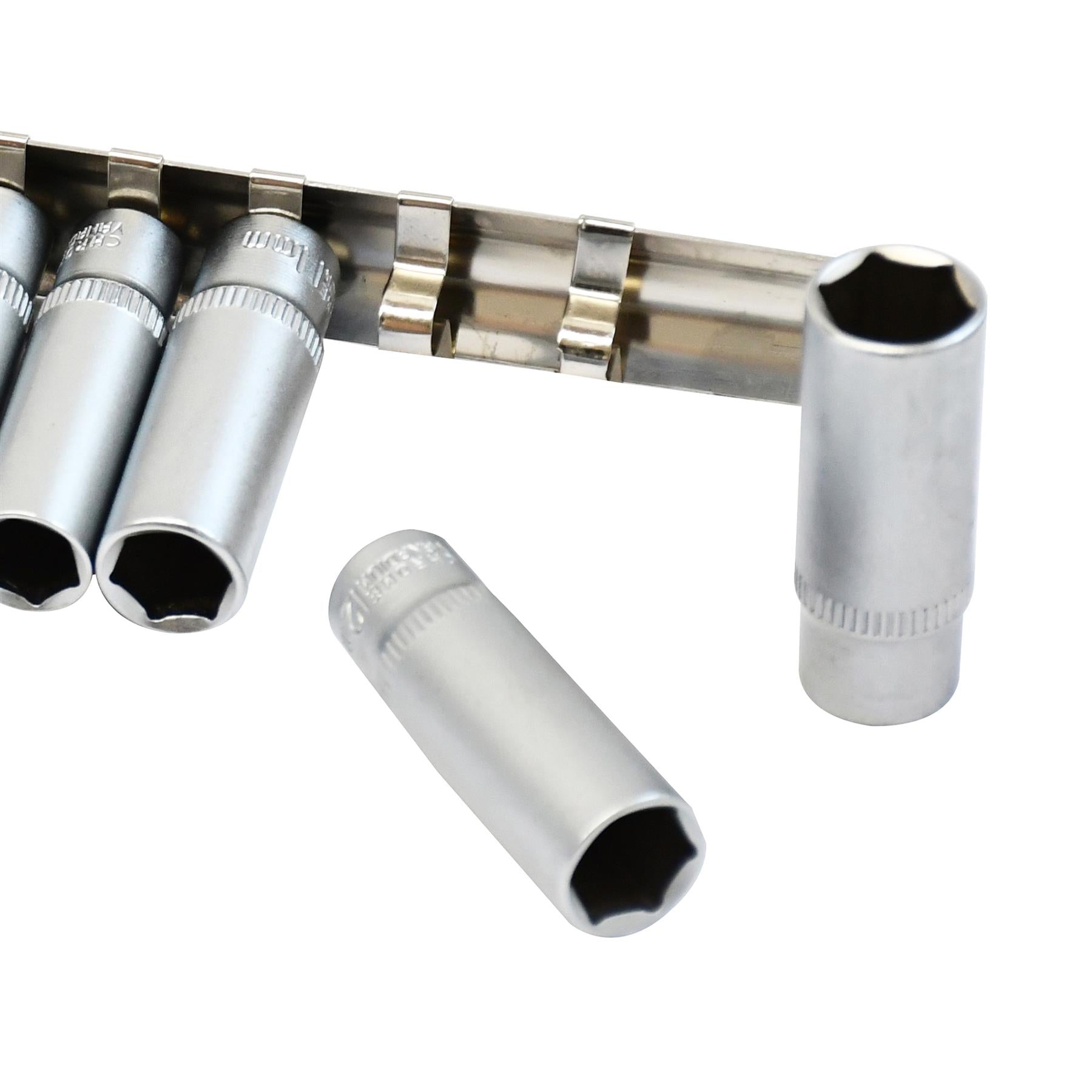 1/4" Socket Set Deep Drive 11Pc 4 - 13mm Deep Sockets On Rail Cr-V Long Reach