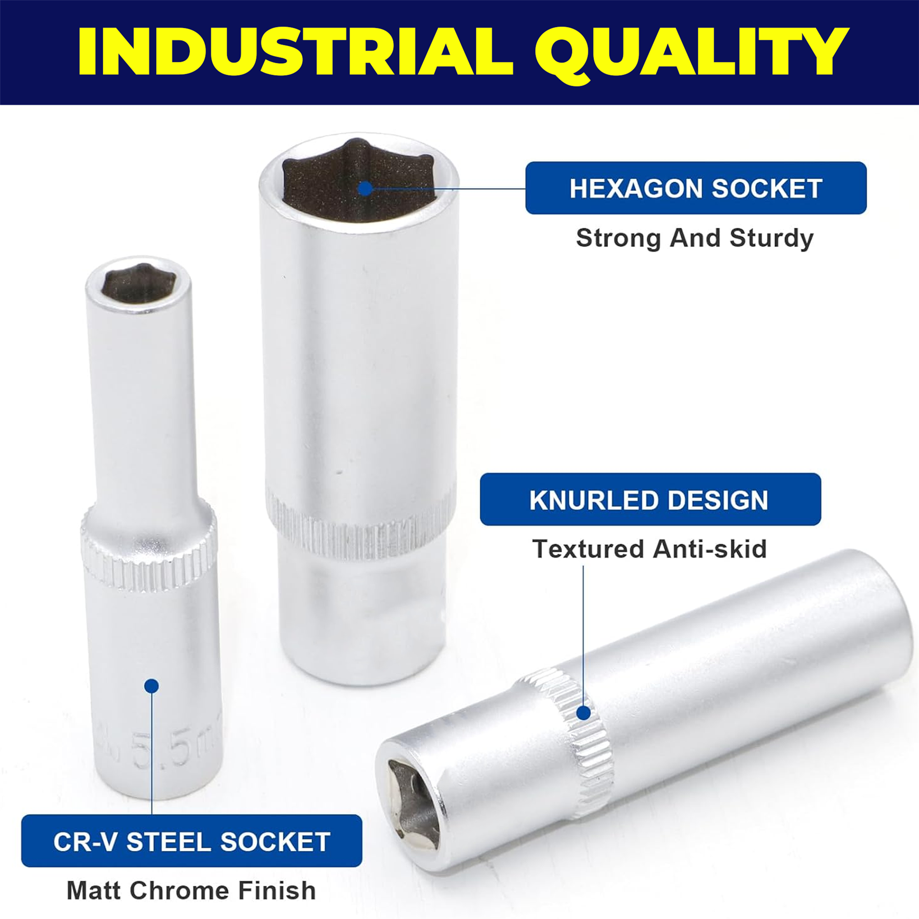 1/4" Socket Set Deep Drive 11Pc 4 - 13mm Deep Sockets On Rail Cr-V Long Reach