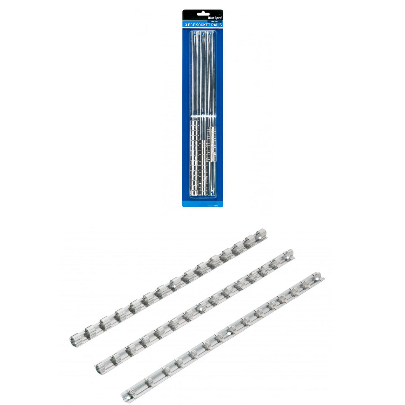 BlueSpot 3Pce Socket Rails High Shine Finish For 1/4" 1/2" 3/8" Sockets High Quality New