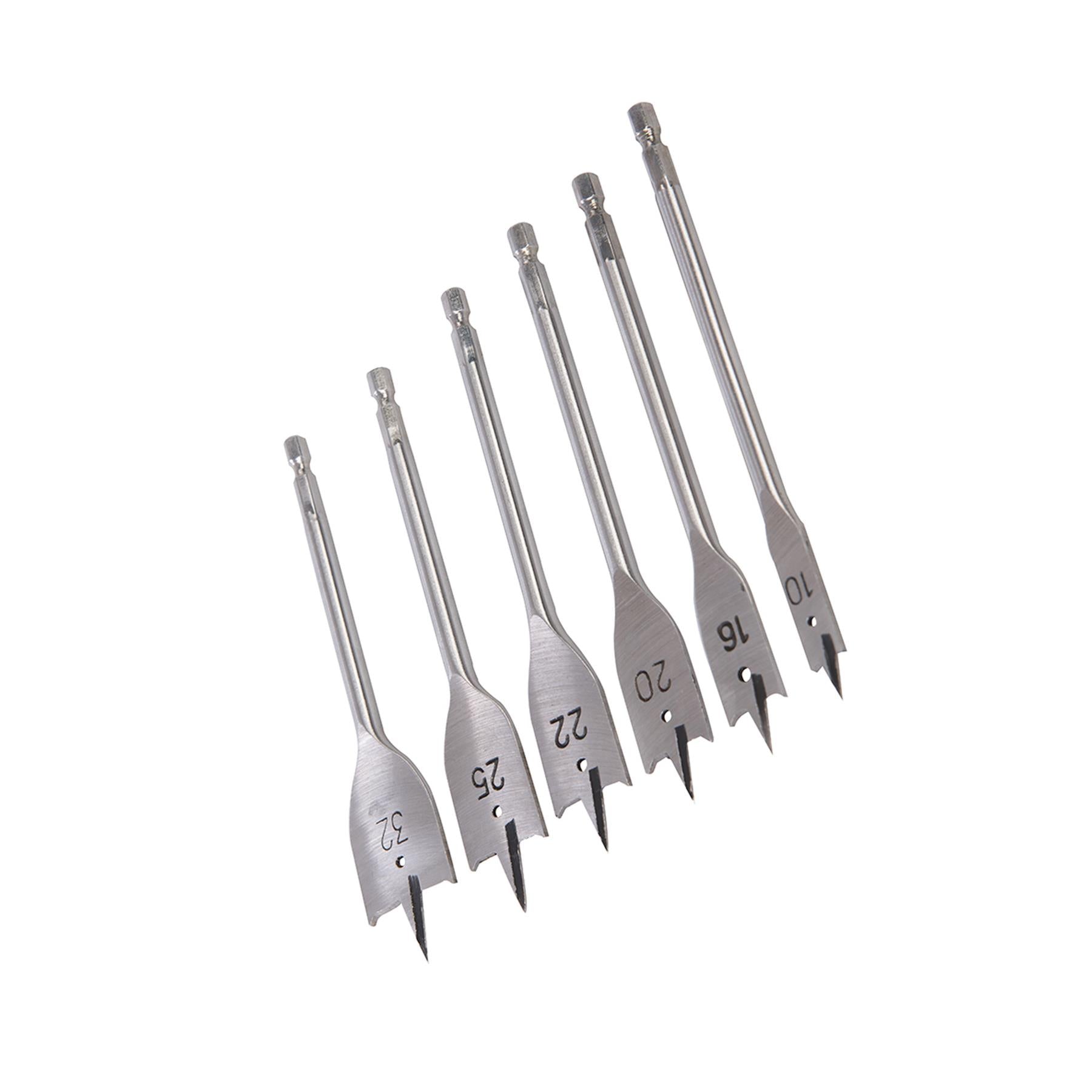 Flat Bit & Extension Arm Set 10pce 6-32mm Drilling Soft Hard Wood Plasticboard