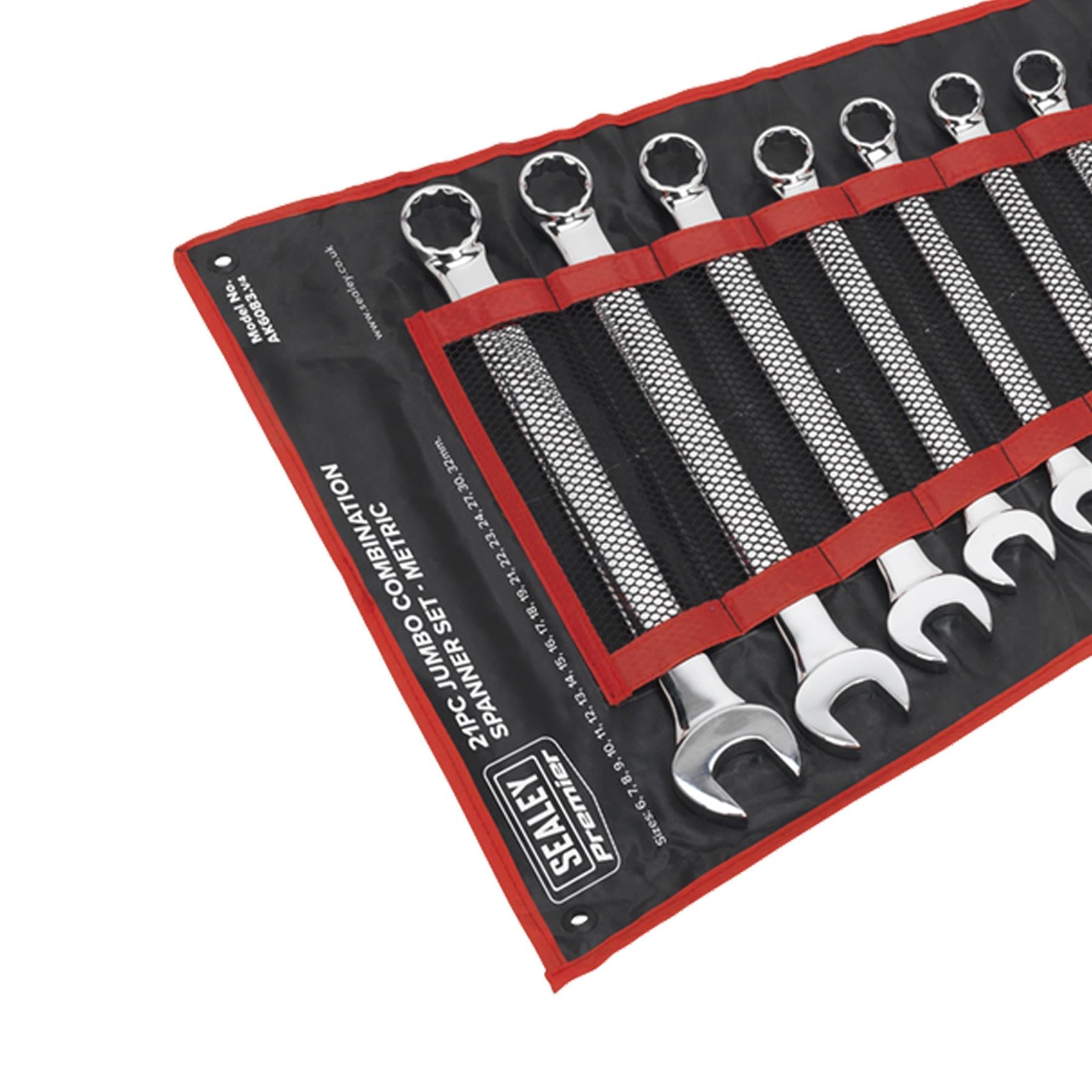 Sealey Combination Spanner Set 21pc Jumbo Metric Fully Polished & mirror Finish