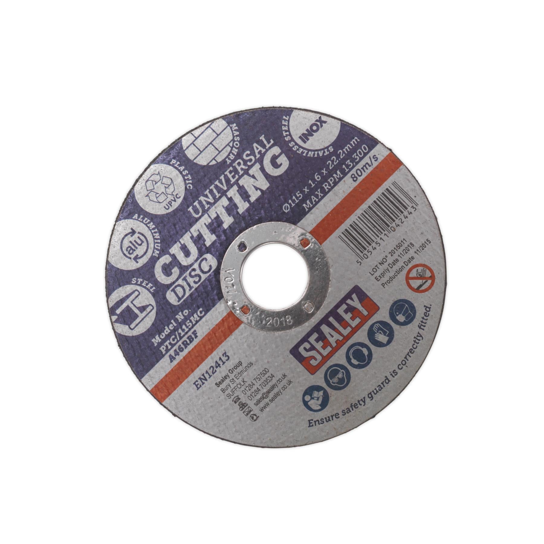 Sealey Multipurpose Cutting Disc Ø115 x 1.6mm Ø22.2mm Bore
