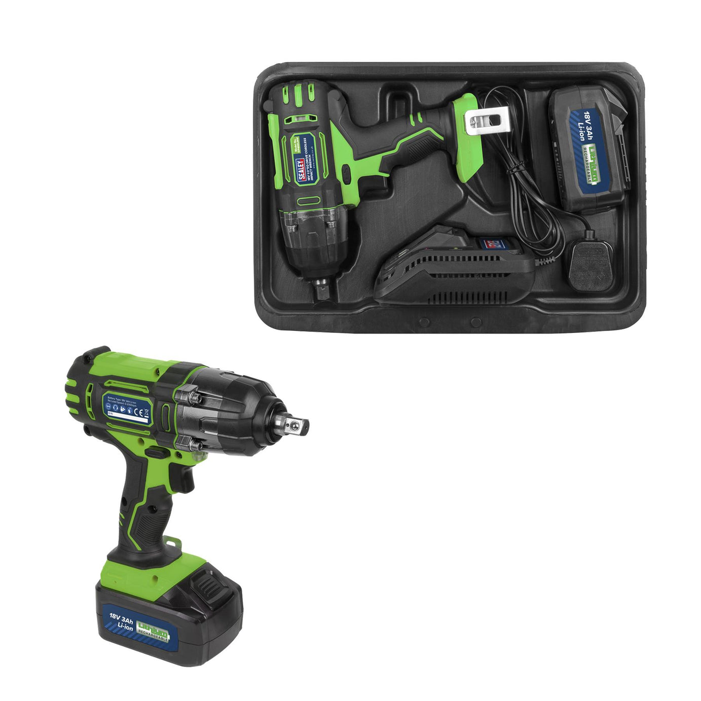 Sealey Cordless Impact Wrench 18V 3Ah Li-ion 1/2"Sq Drive Hi-Vis