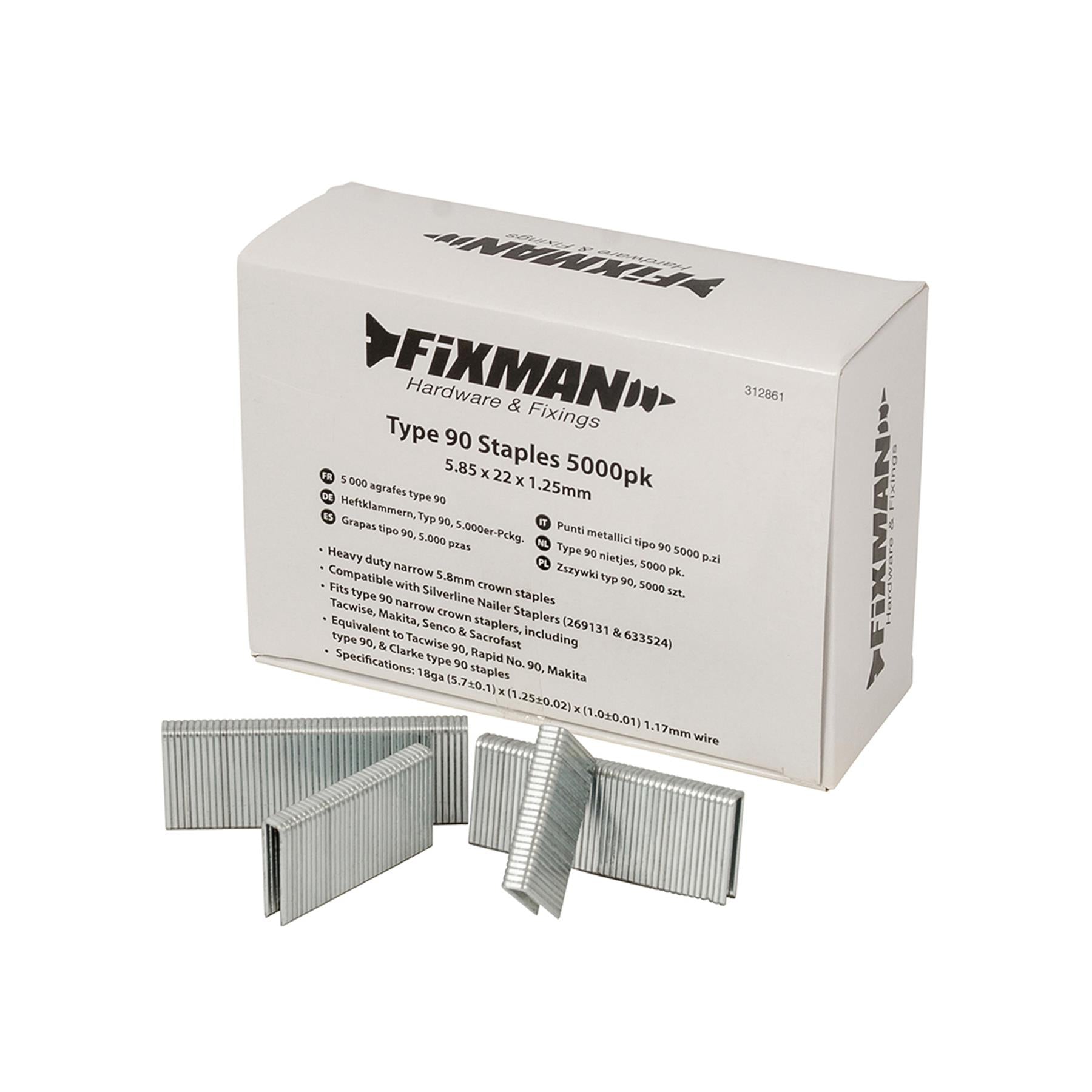 Heavy Duty Crown Staples Narrow / Type 90 5000Pk 5.80 X 22 X 1.25mm