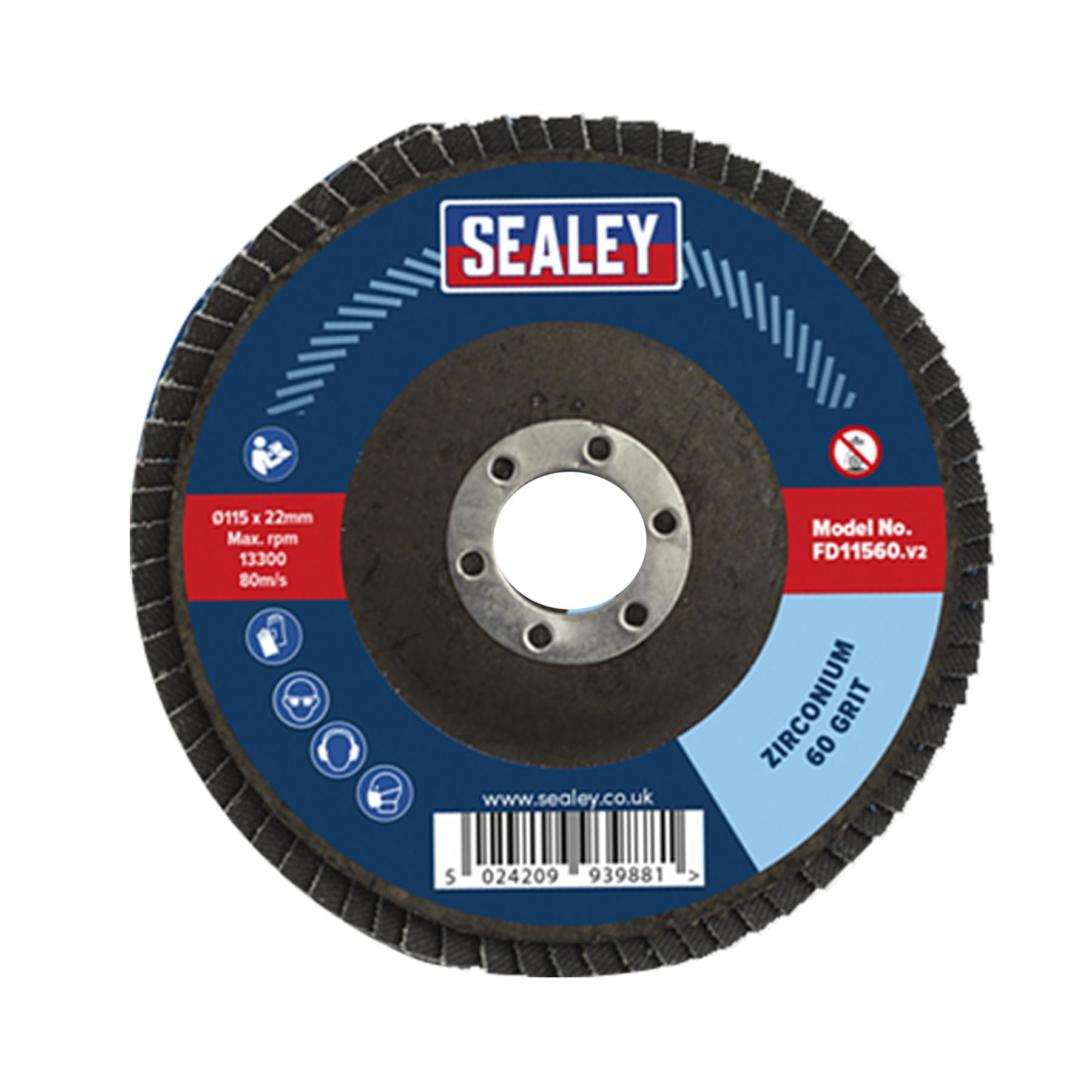 Sealey Assorted Grit Flap Discs Zirconium �115mm �22mm Bore - Pk 10