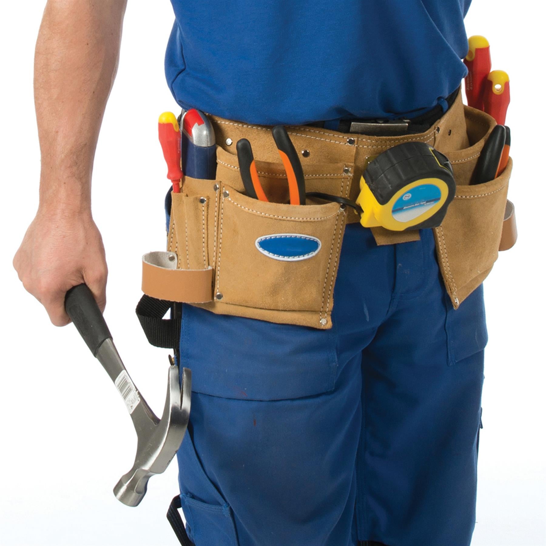 11 Pocket Double Tool Belt Leather Nails Pouch DIY Carpenter Roofing Holster