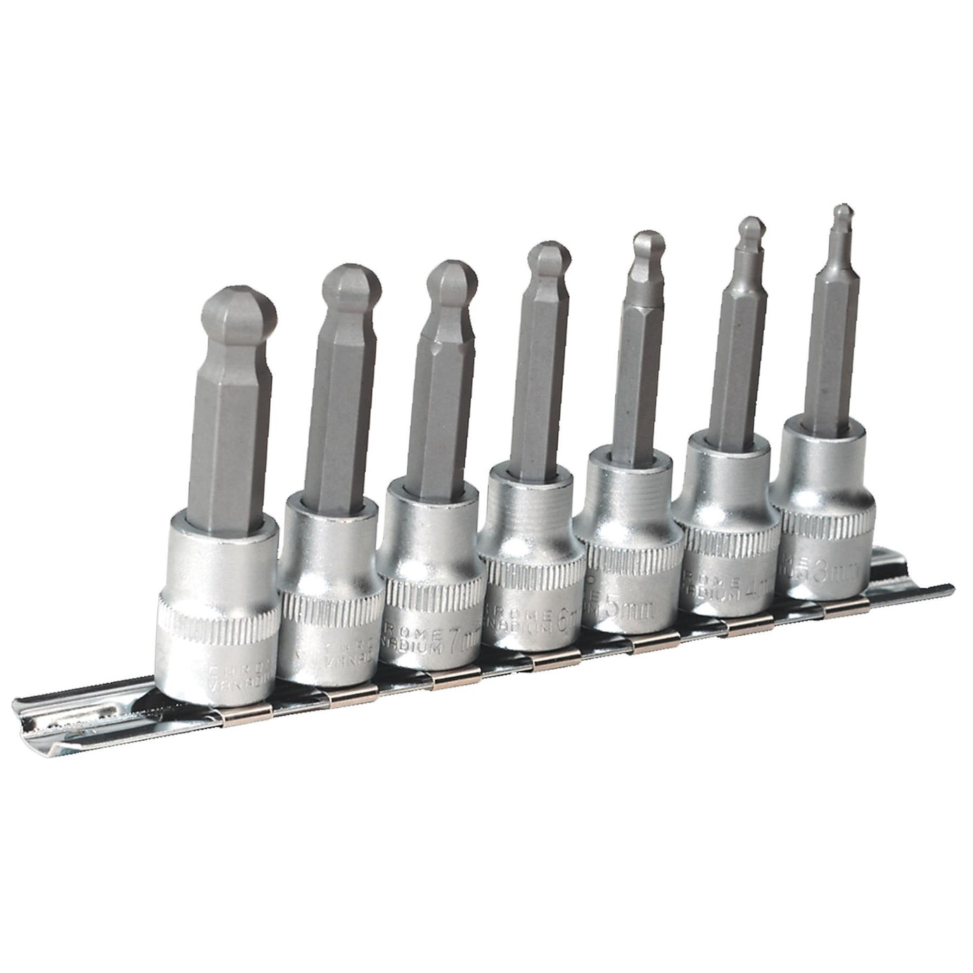 Sealey Hex Ball-End Socket Bit Set 7pc Metric 3/8"Sq Drive 62mm