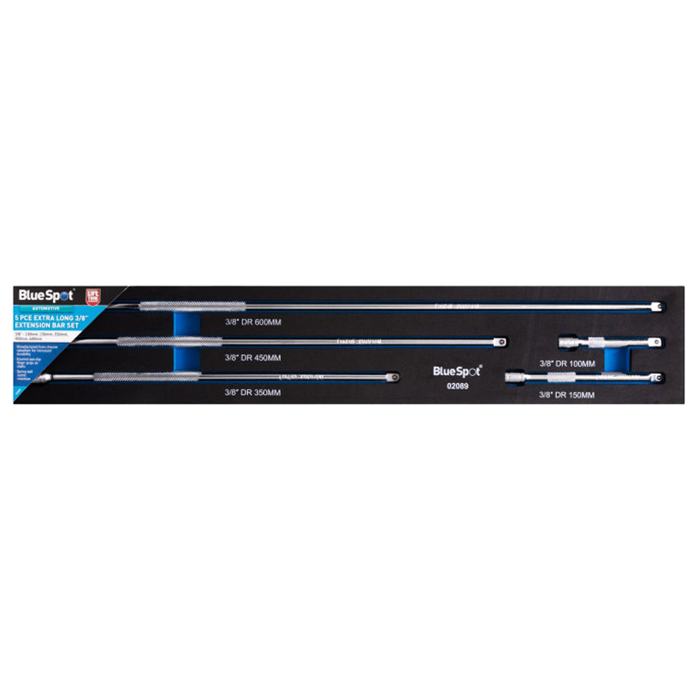 BlueSpot 5pc 3/8" dr Extra Long Extension Bar Set 100, 150, 350, 450, 600mm