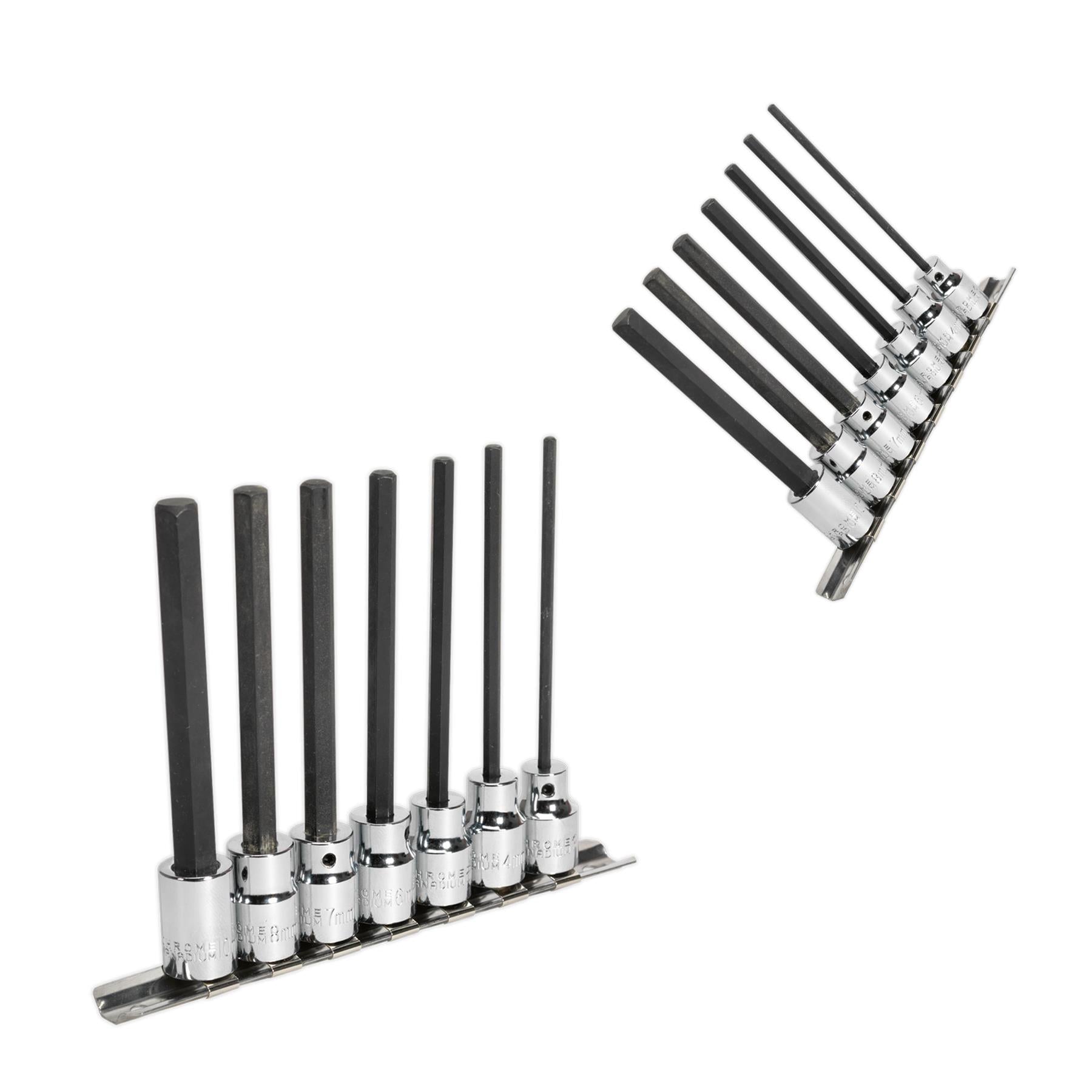 Sealey Hex Socket Bit Set 7pc 3/8"Sq Drive 110mm Metric