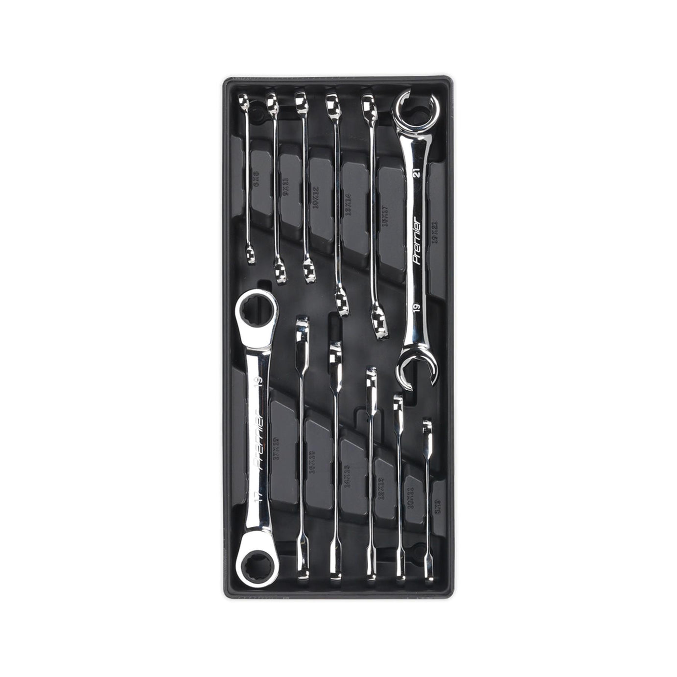 Sealey Tool Tray with Flare Nut & Ratchet Ring Spanner Set 12pc