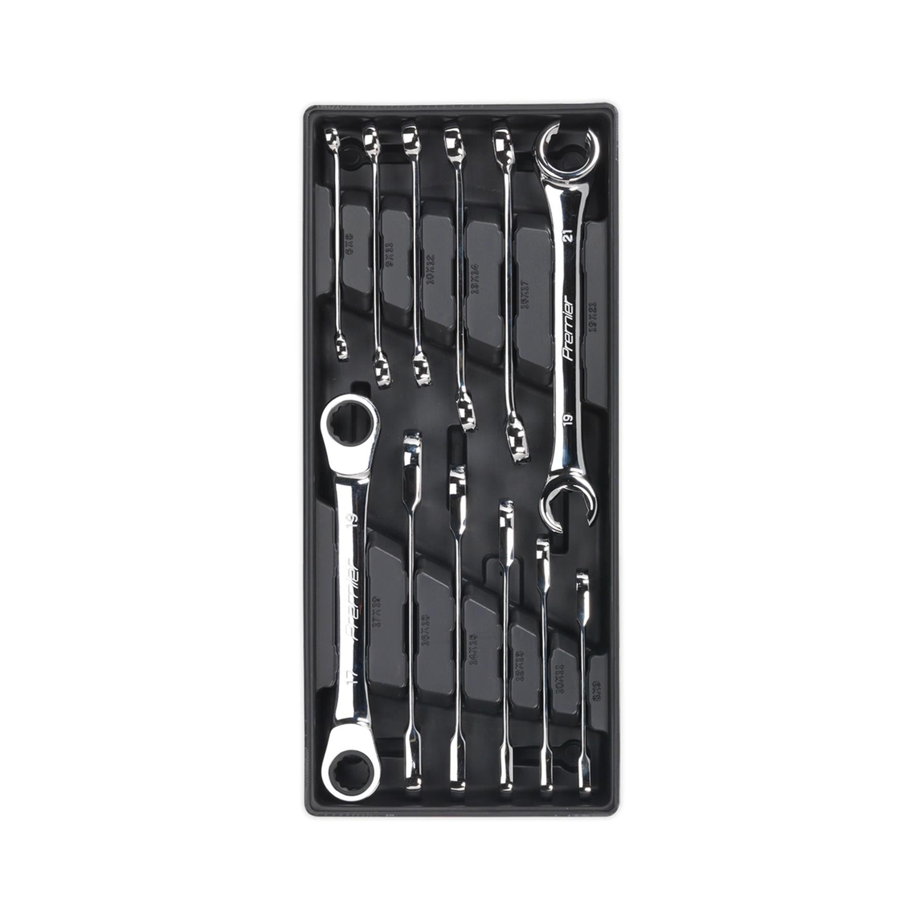 Sealey Tool Tray with Flare Nut & Ratchet Ring Spanner Set 12pc