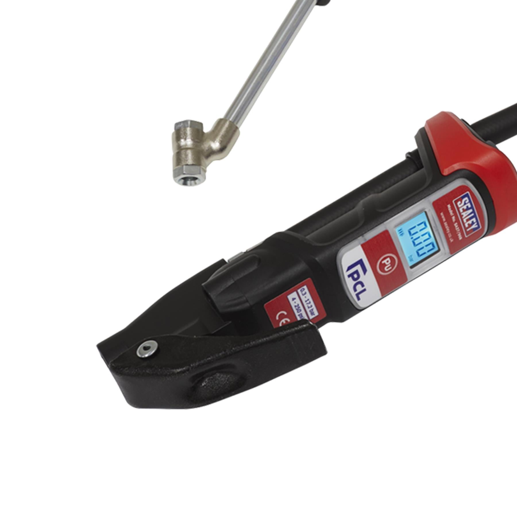 Sealey Prem. Anodised Digital Tyre Inflator-Twin Push-On Connector