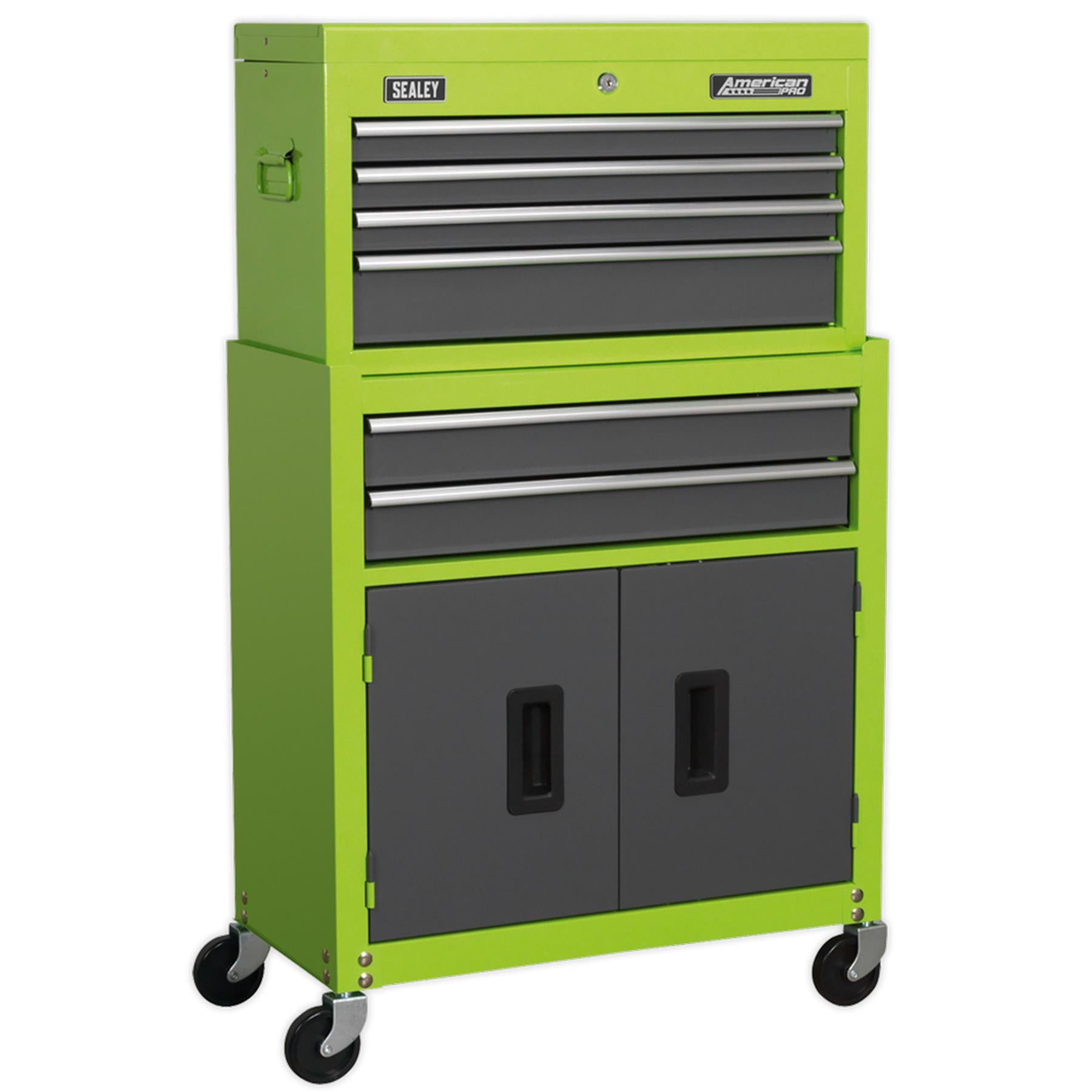 Sealey Topchest & Rollcab Combo 6 Drawer- Hi-Vis Green/Grey