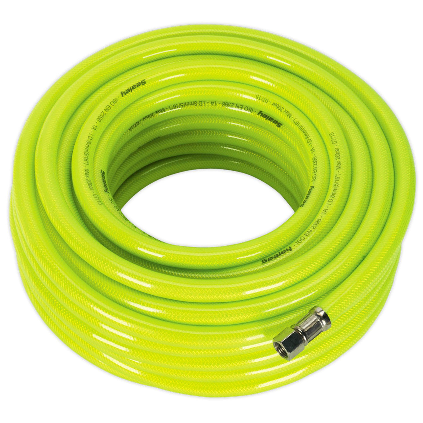 Air Hose High-Visibility 20m x 8mm with 1/4"BSP Unions. Sealey