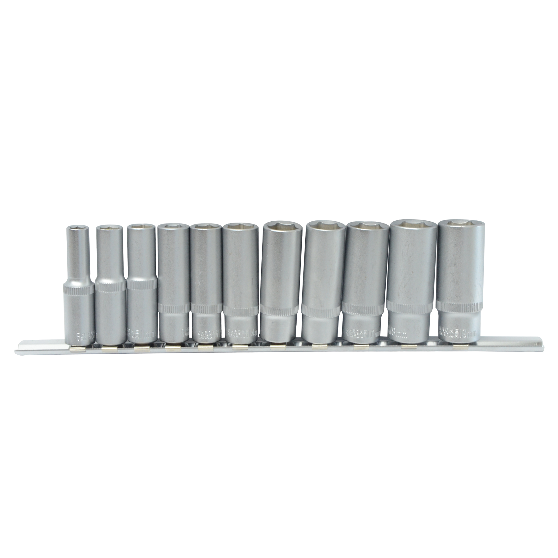 Heavy Duty Deep Socket Set with Long Reach Sockets on Rail - 3/8" Drive - Sizes 8-19mm