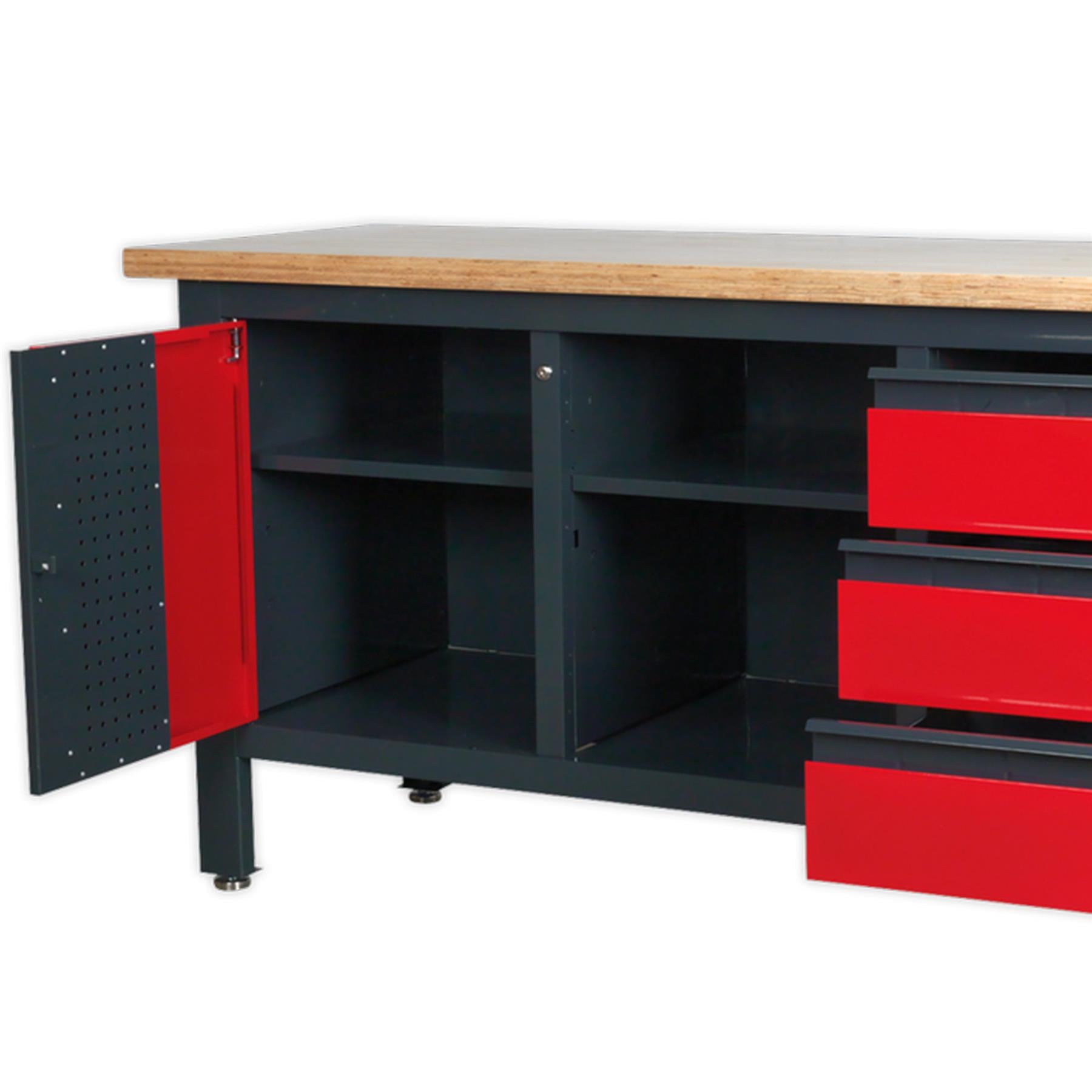 Sealey Workstation with 3 Drawers, 1 Cupboard & Open Storage